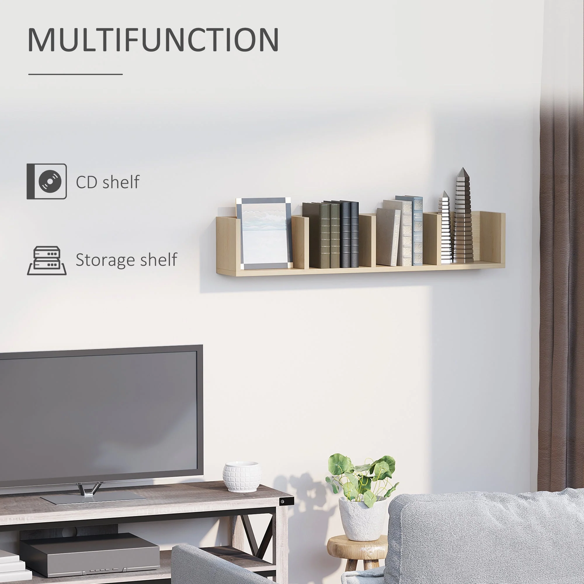 95cm Four-Compartment Wall Shelf - Brown - Image 4