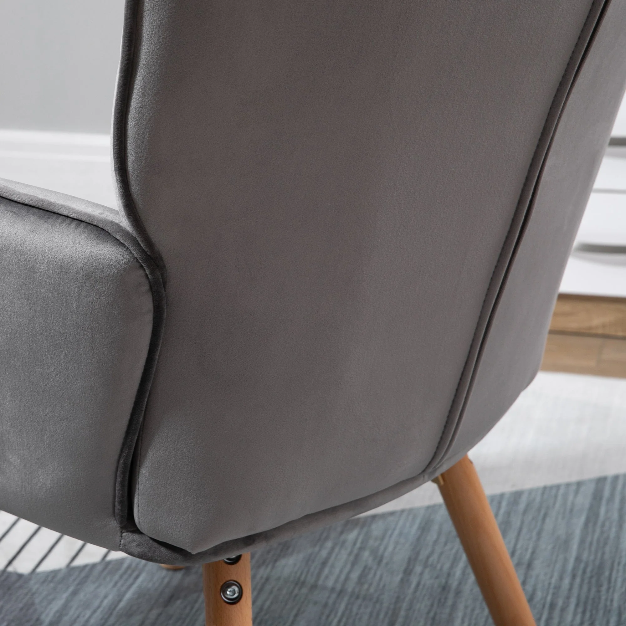 Accent Chair VelvetTufted Wingback Armchair Club Chair with Wood Legs Grey - Image 8