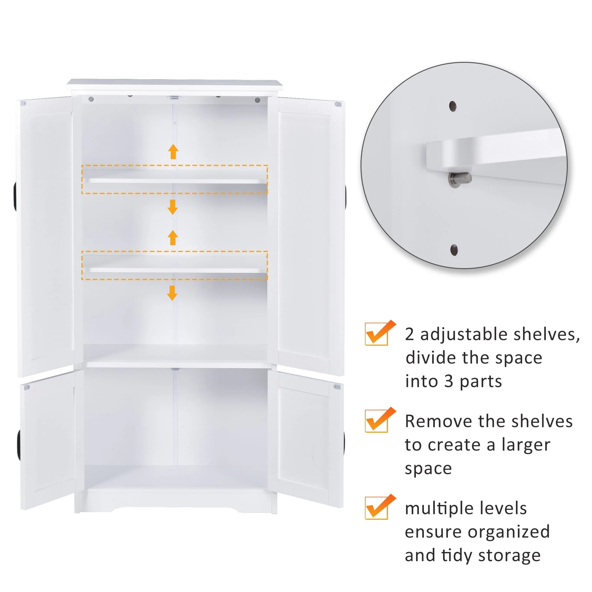 Accent Floor Storage Cabinet Kitchen Cupboard with Adjustable Shelves and 2 Lower Doors - Image 4