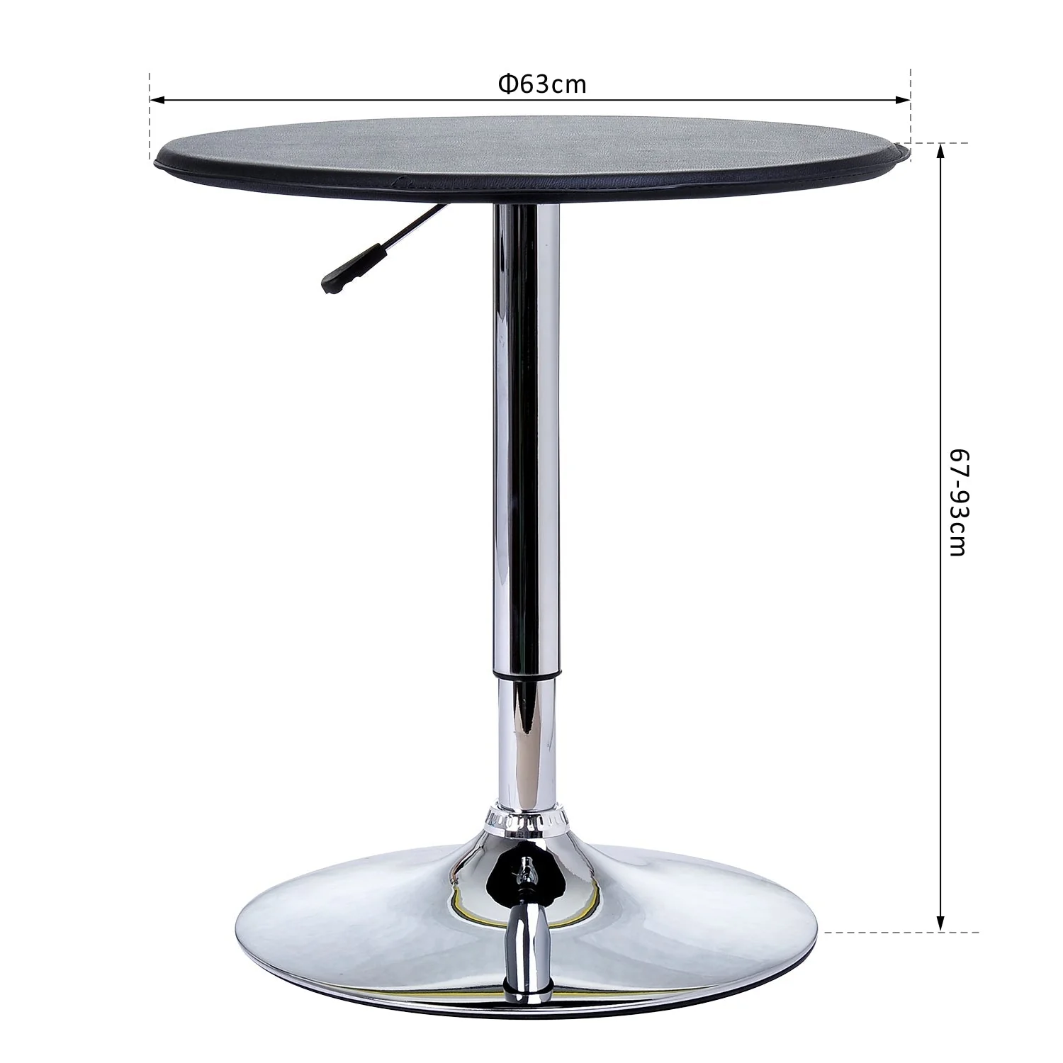 Adjustable Round Bistro Bar Table with PVC Leather Top Steel Base Home Kitchen Dining Desk Black - Image 3