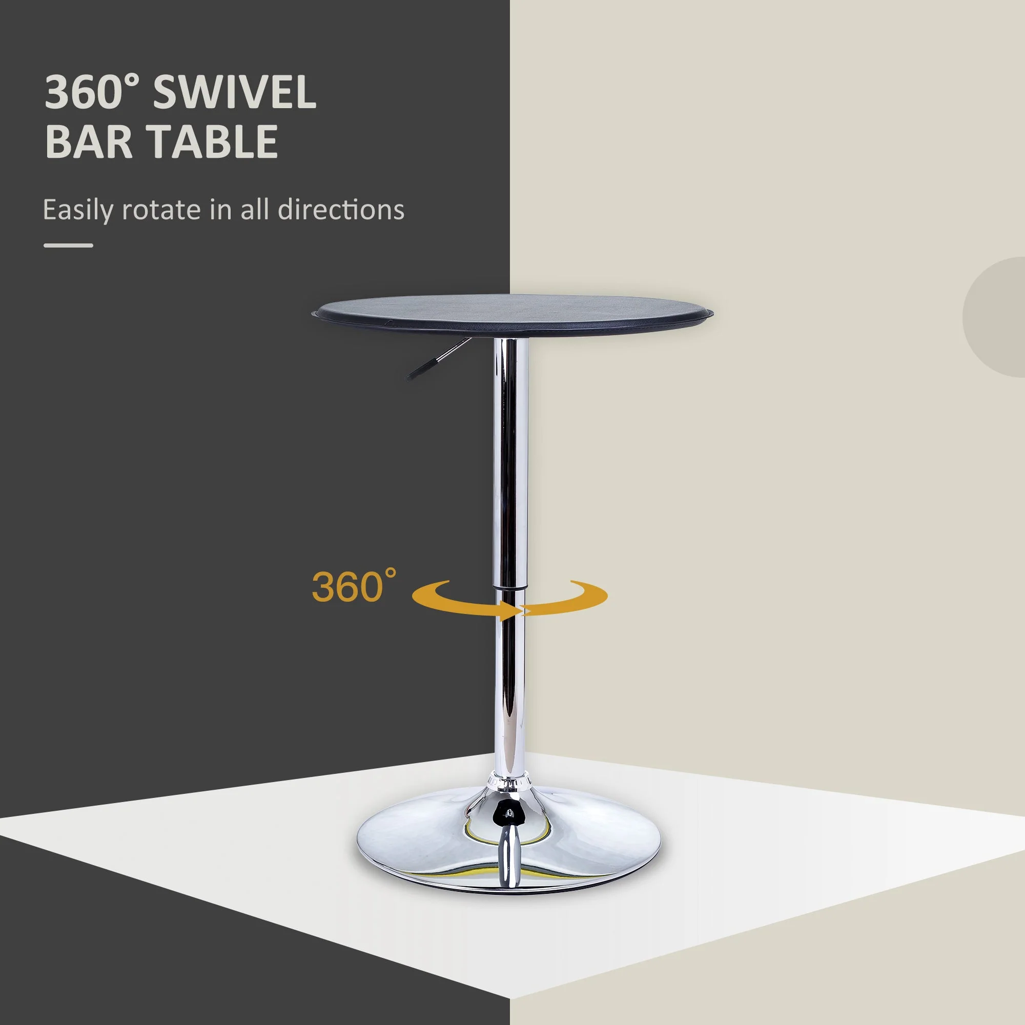 Adjustable Round Bistro Bar Table with PVC Leather Top Steel Base Home Kitchen Dining Desk Black - Image 5