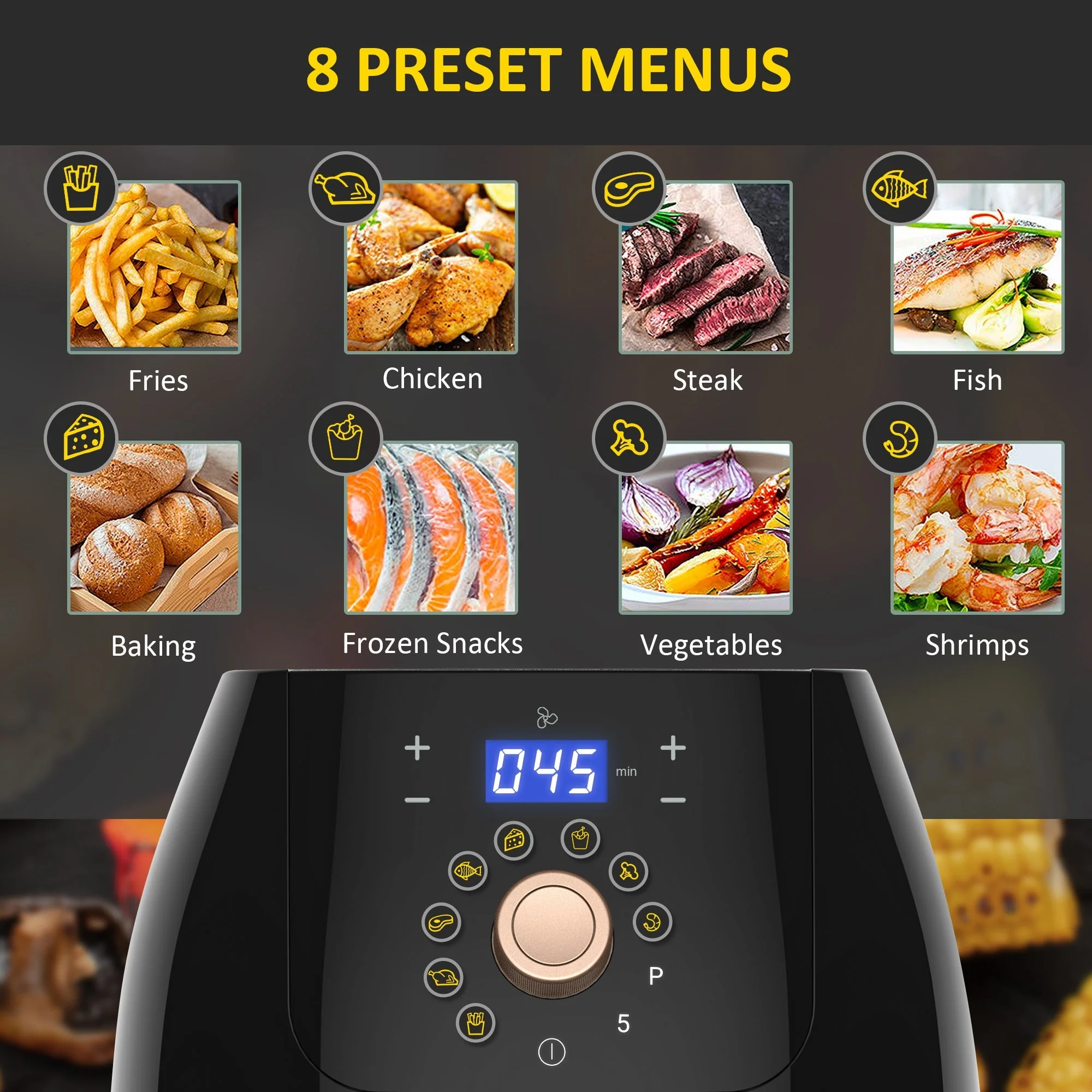 Air Fryers 1700W 5.5L with Digital Display Rapid Air Circulation System Adjustable Temperature 60 Min Timer for Healthy Oil Free Low Fat Cooking Nonstick Basket - Image 5