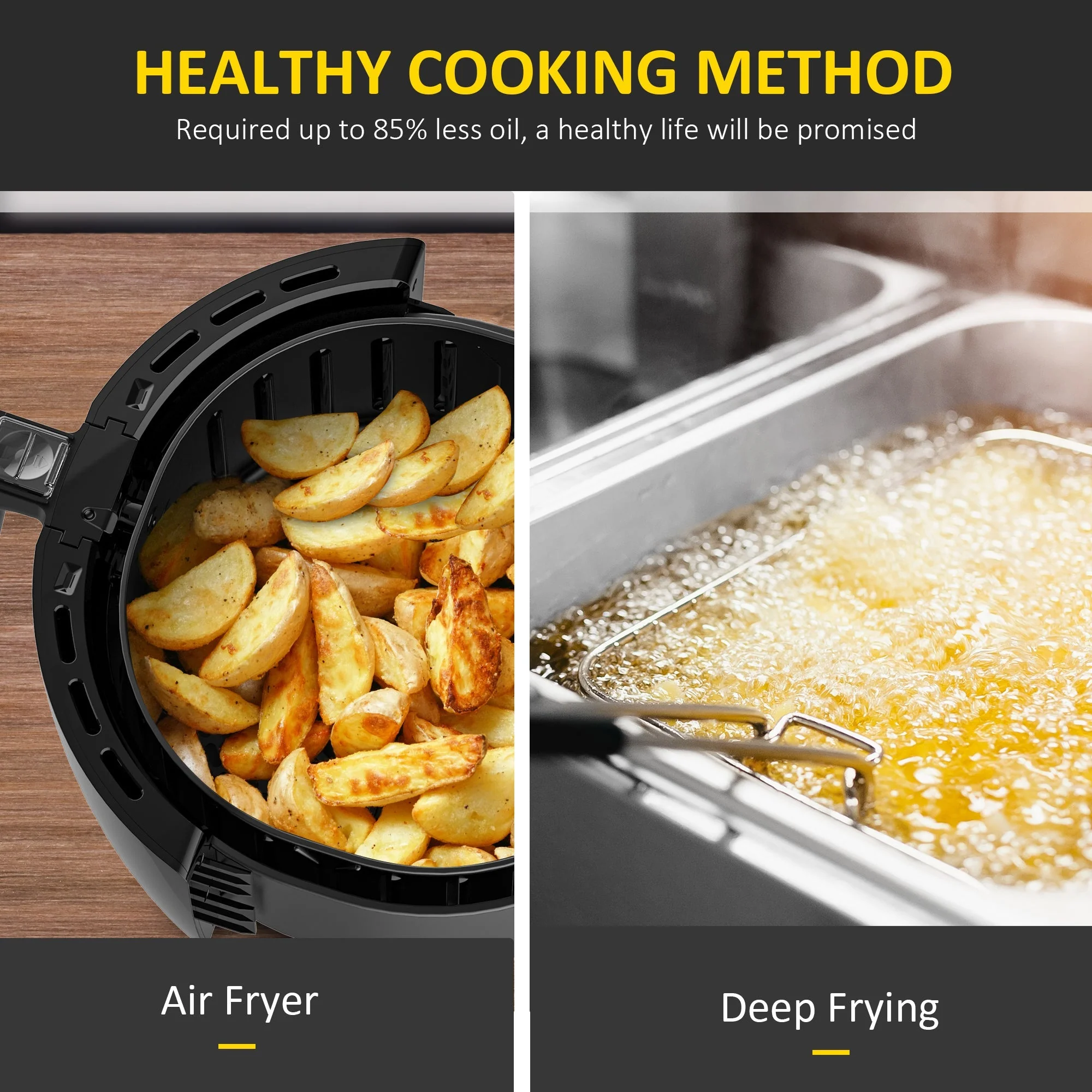 Air Fryers 1700W 5.5L with Digital Display Rapid Air Circulation System Adjustable Temperature 60 Min Timer for Healthy Oil Free Low Fat Cooking Nonstick Basket - Image 7