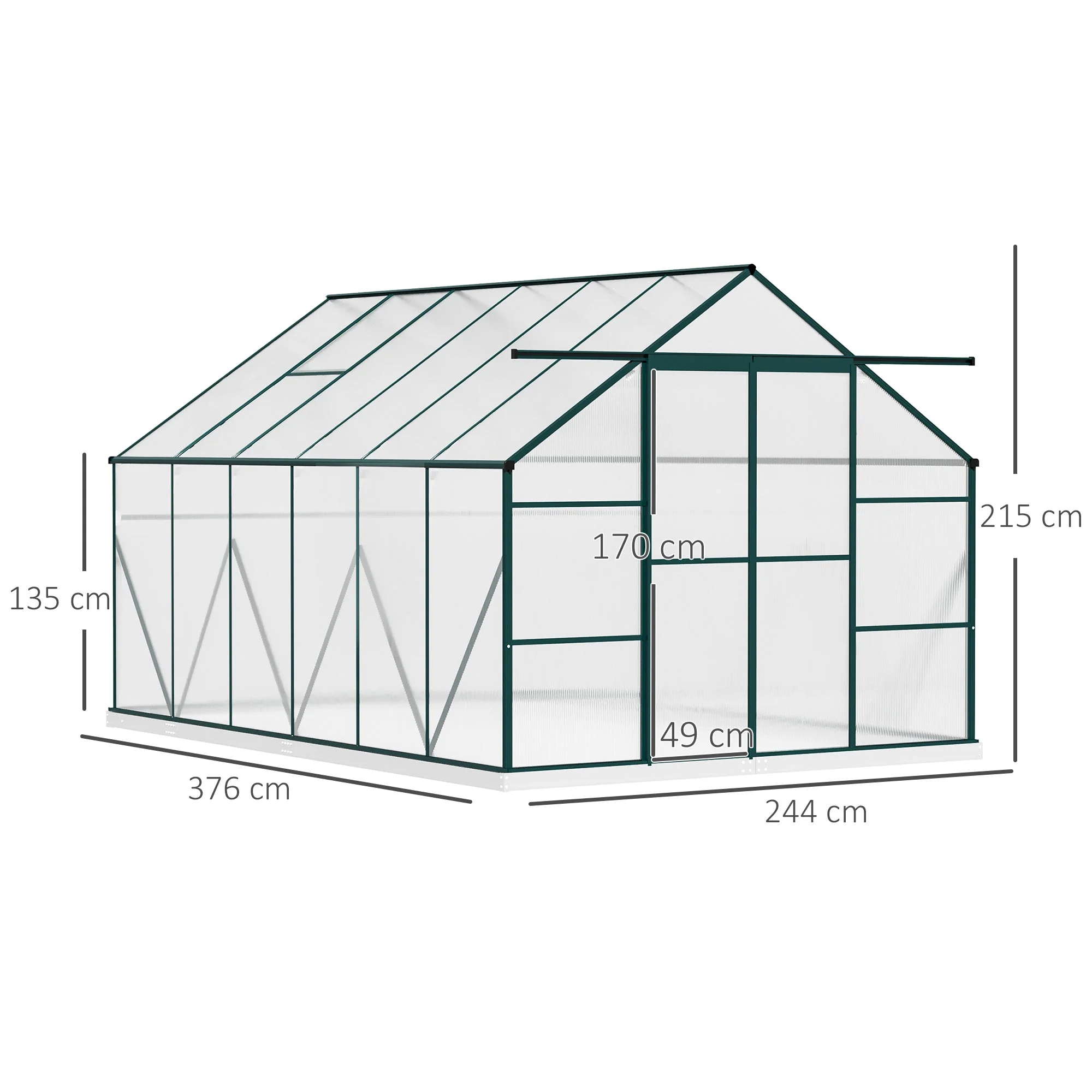 Aluminum Greenhouse Polycarbonate Walk-in Garden Greenhouse Kit with Adjustable Roof Vent - Image 2