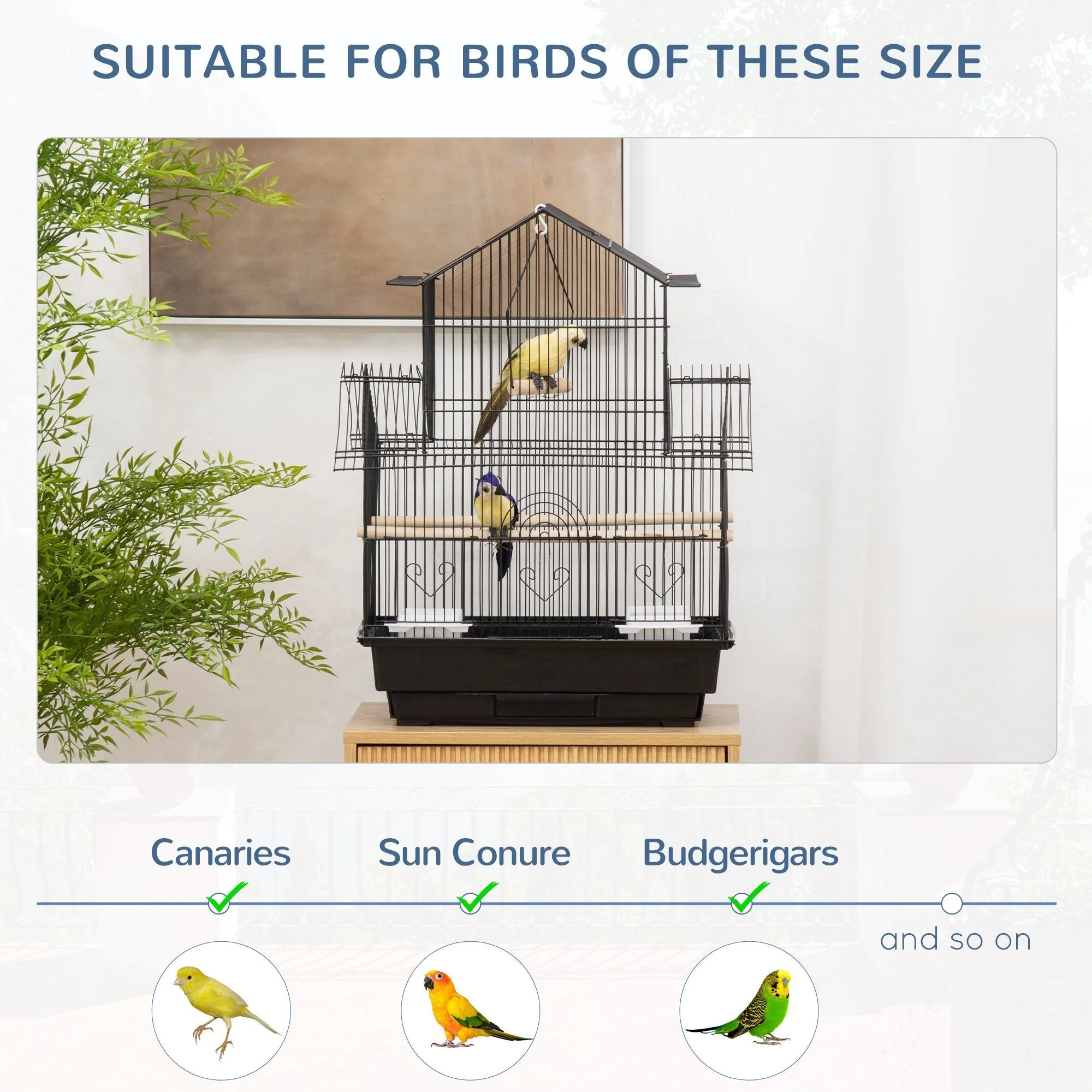 American Dream 63cm Bird Cage Hanging Black by Pawhut - Image 3