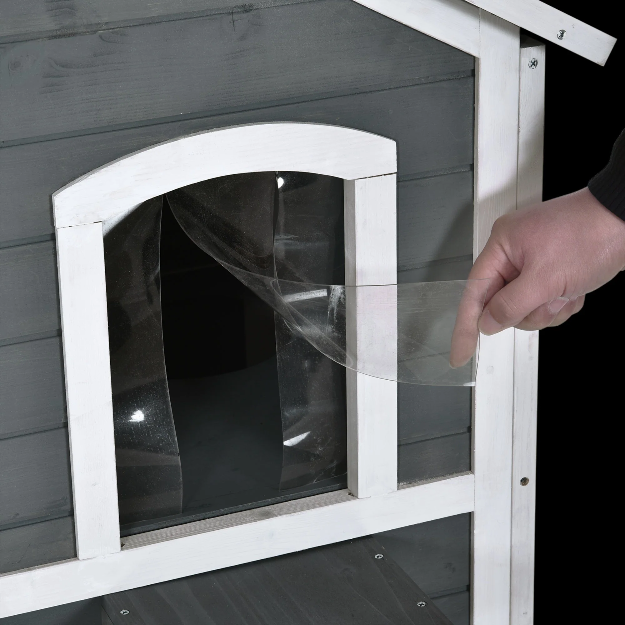 American Dream 91cm Cat House Fir Wood Grey & Black by Pawhut - Image 9