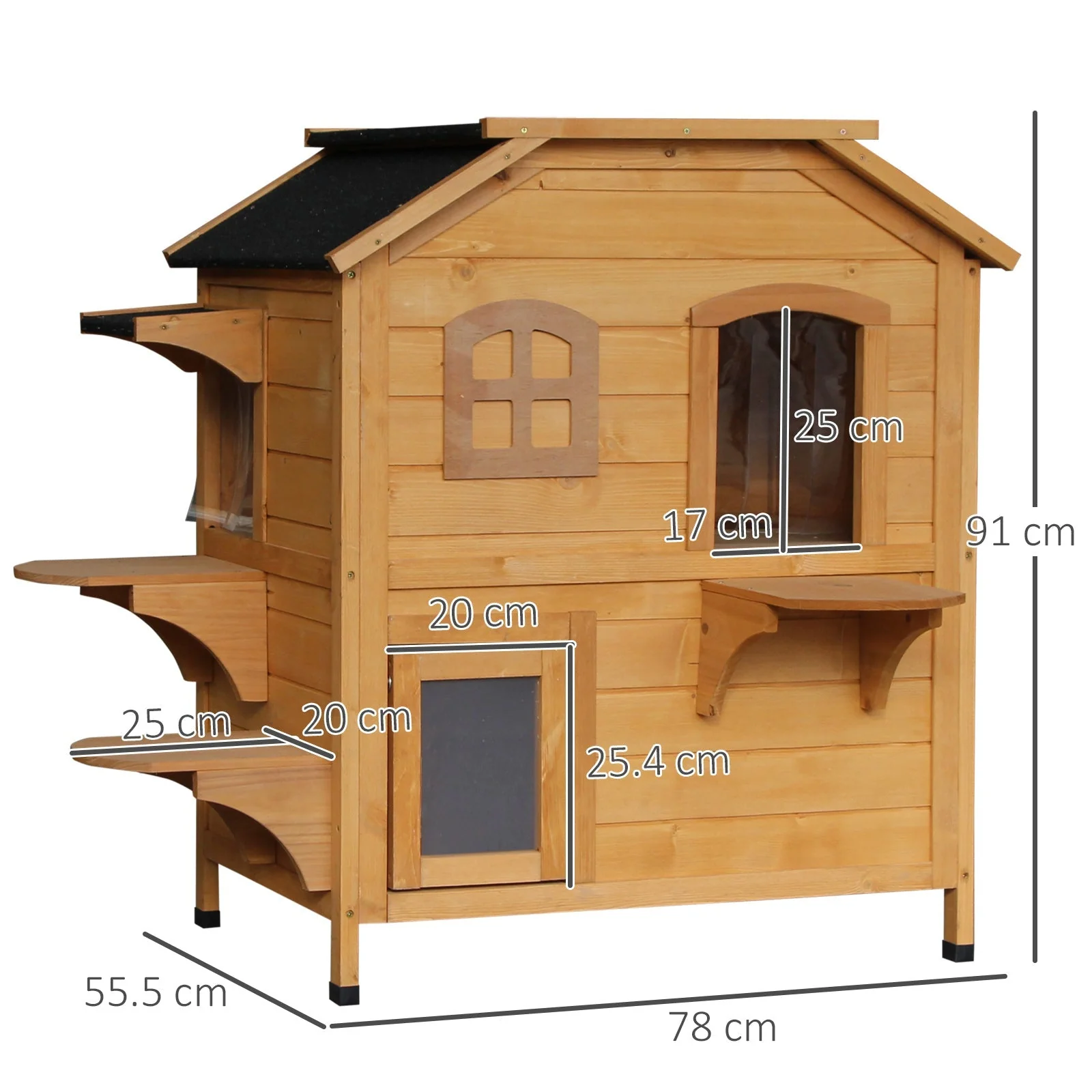 American Dream 91cm Cat House Fir Wood Natural by Pawhut - Image 2
