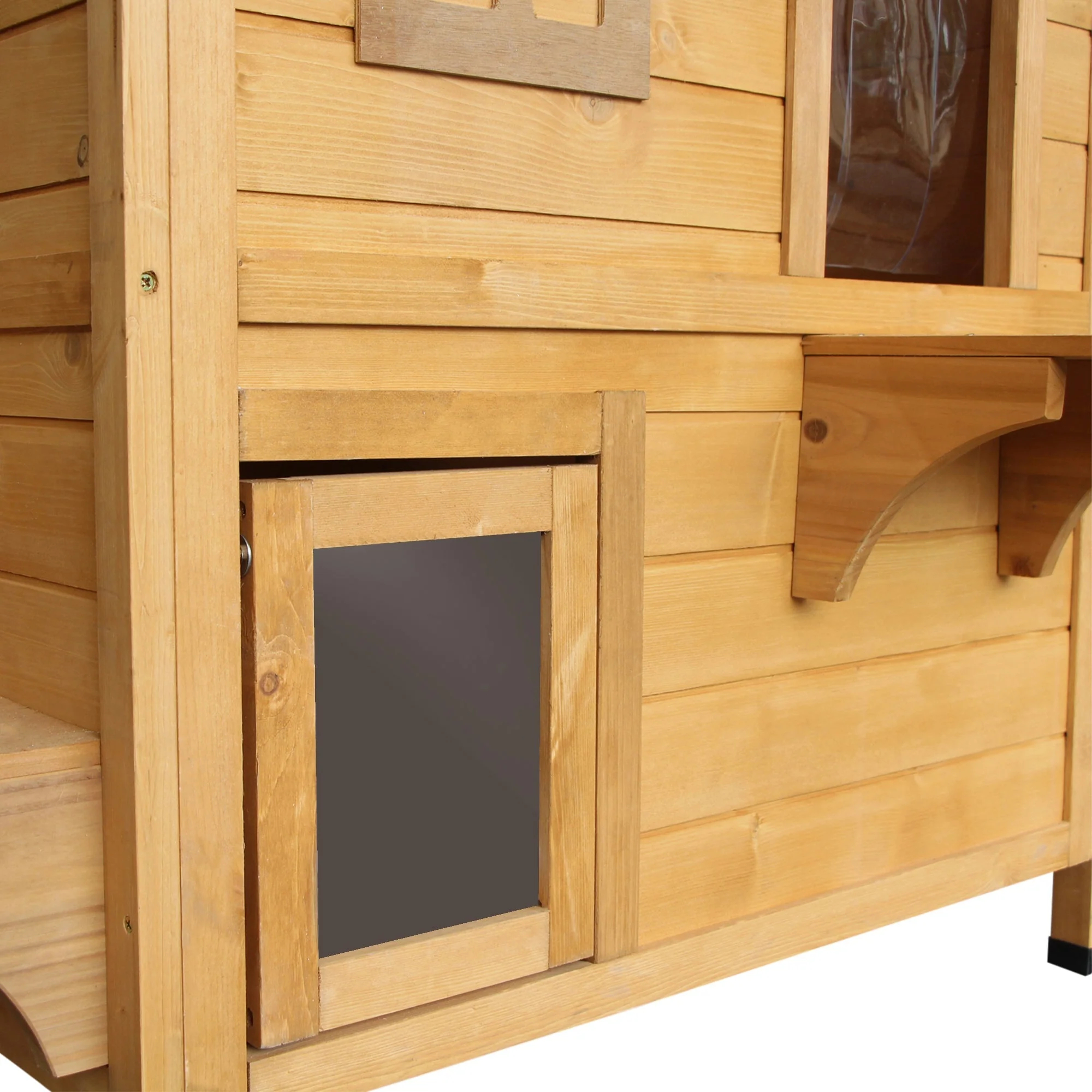 American Dream 91cm Cat House Fir Wood Natural by Pawhut - Image 7