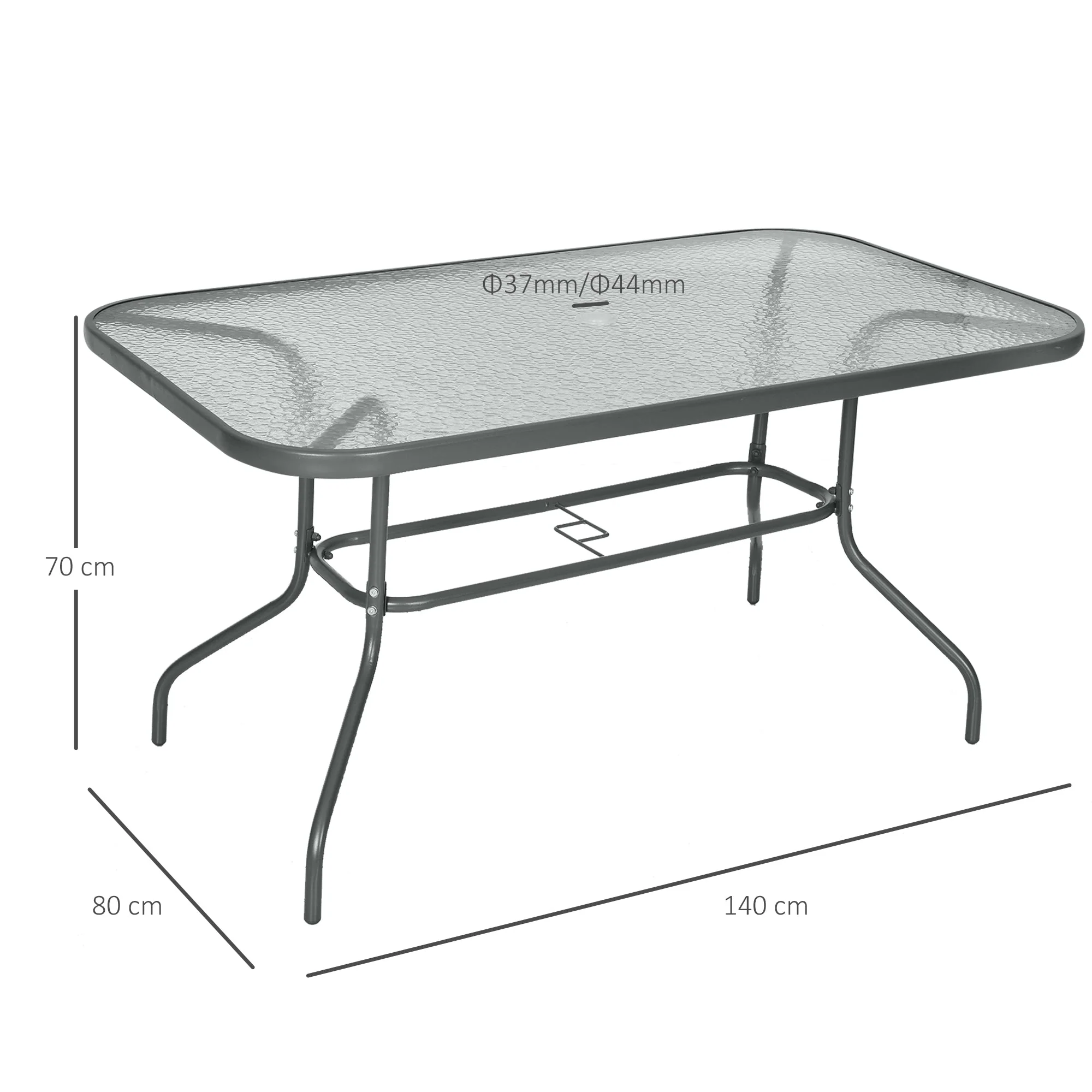 Aquatex Glass Garden Table Curved Metal Frame Parasol Hole 4 Legs Outdoor Grey - Image 2