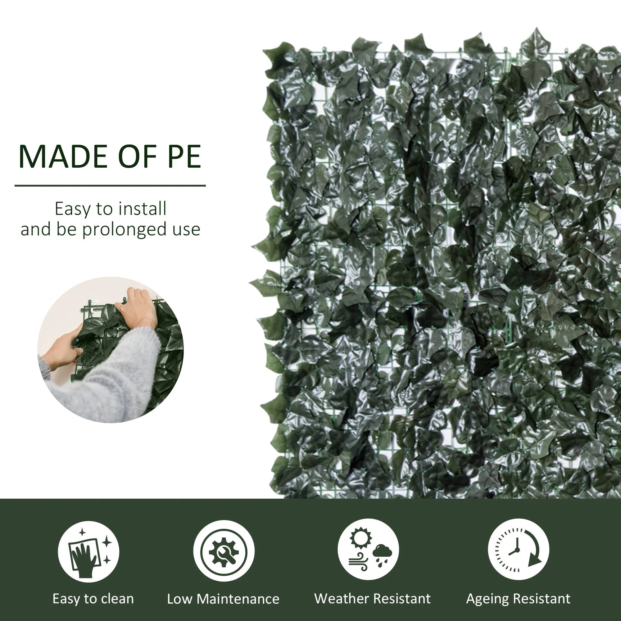 Artificial Leaf Hedge Screen Privacy Fence Panel for Garden Outdoor Indoor Decor 2.4M x 1M Dark Green - Image 4