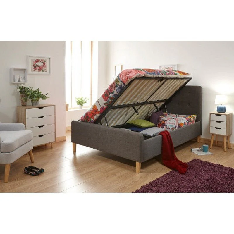 Ashbourne Single Ottoman Bed Fabric Grey 3 x 7ft - Image 2