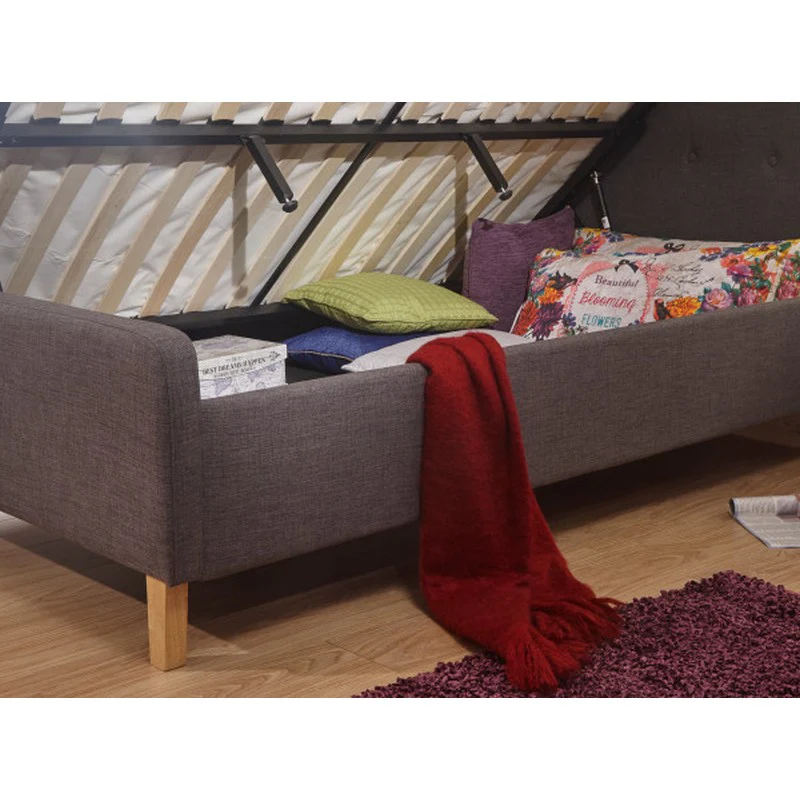 Ashbourne Single Ottoman Bed Fabric Grey 3 x 7ft - Image 6