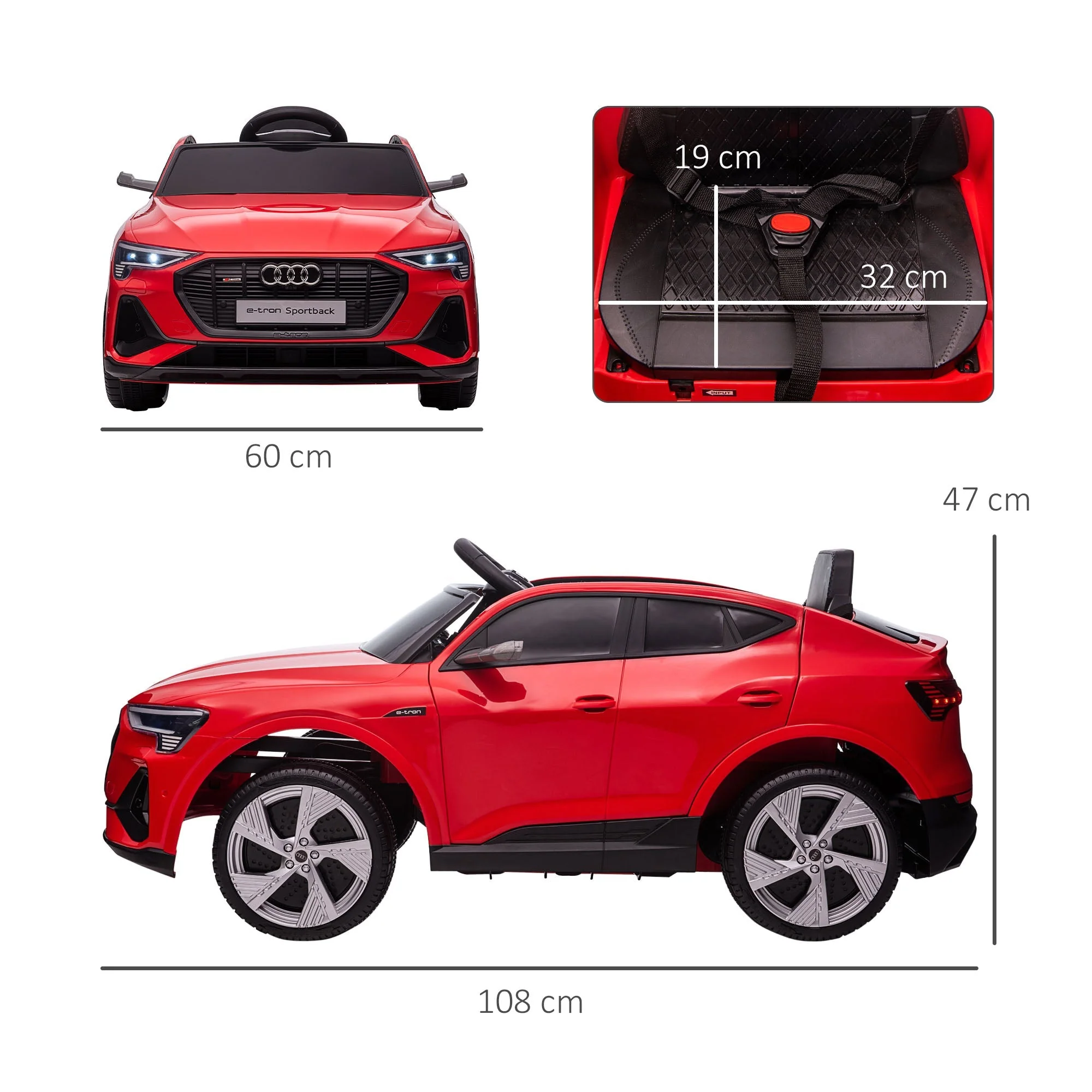 Audi E-tron Licensed 12V Kids Electric Ride On Car with Parental Remote Music Lights MP3 Suspension Wheels for 3-5 Years Red - Image 2
