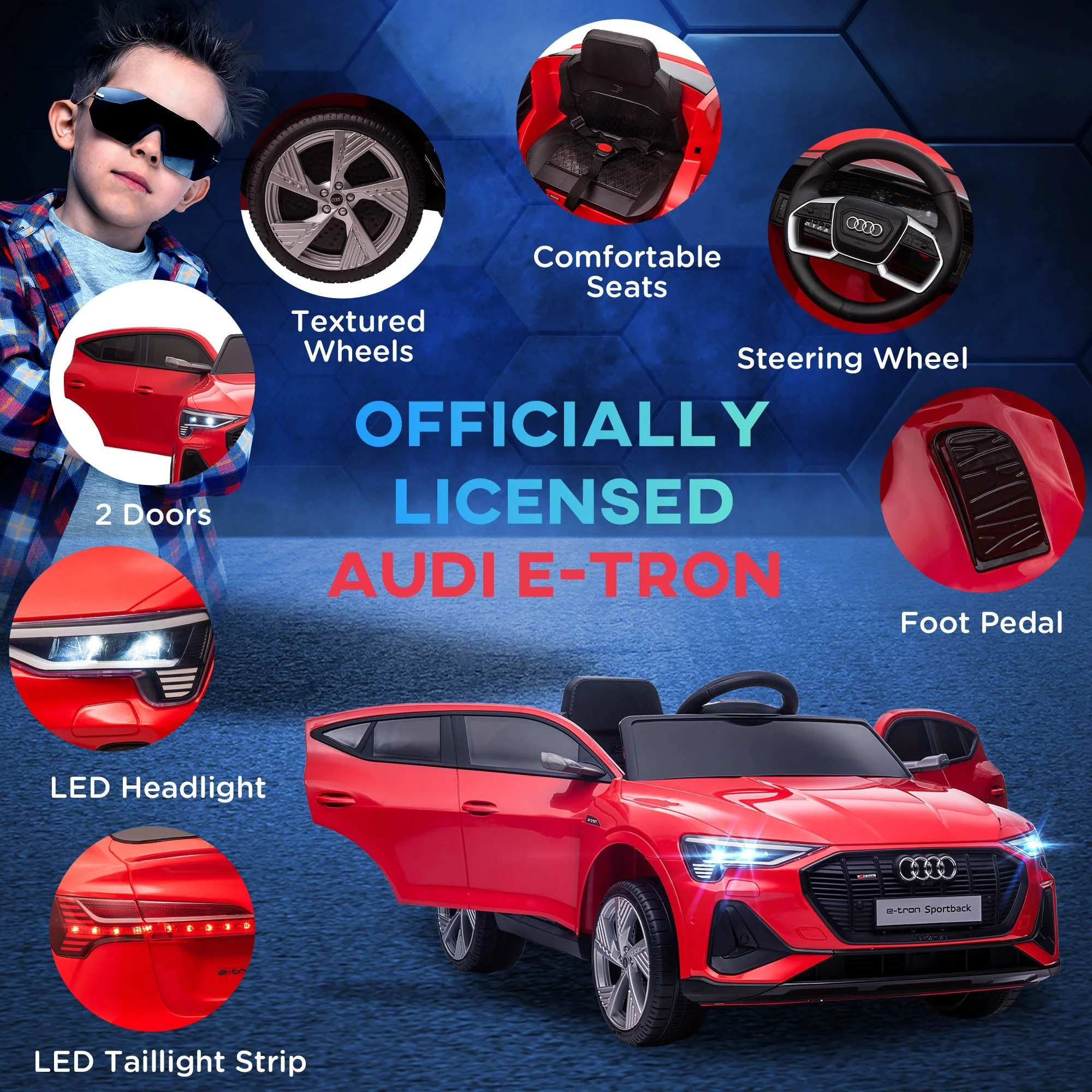 Audi E-tron Licensed 12V Kids Electric Ride On Car with Parental Remote Music Lights MP3 Suspension Wheels for 3-5 Years Red - Image 7