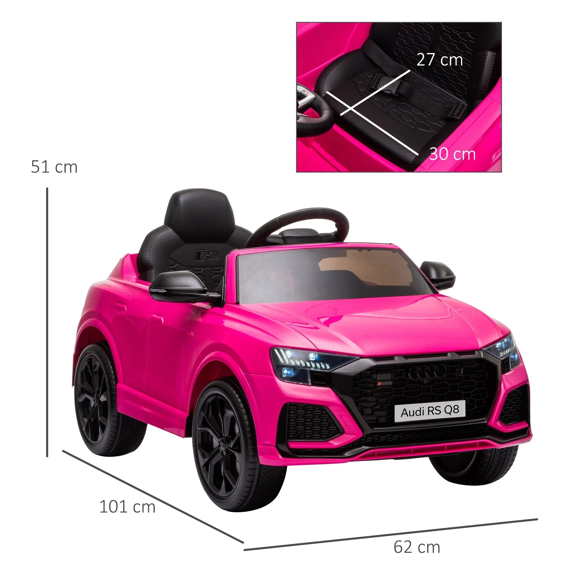Audi RS Q8 6V Kids Electric Ride On Car Toy w/ Remote USB MP3 Bluetooth Pink - Image 3