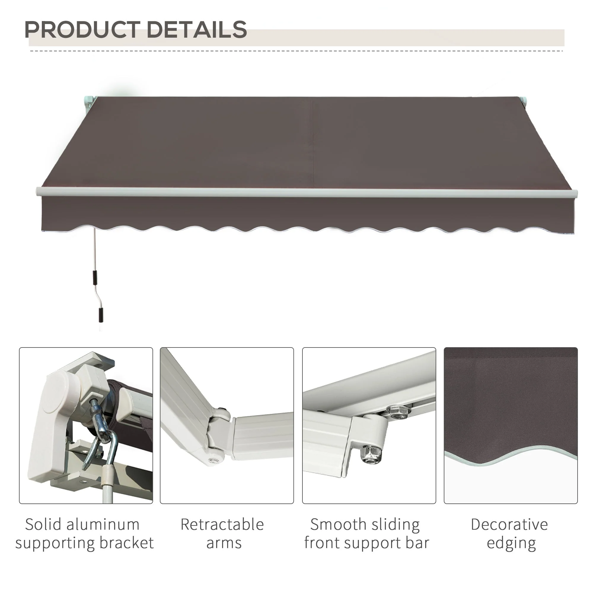 Awning Canopy Manual Retractable Porch Sun Shade Shelter 3 x 2m Grey - Image 4