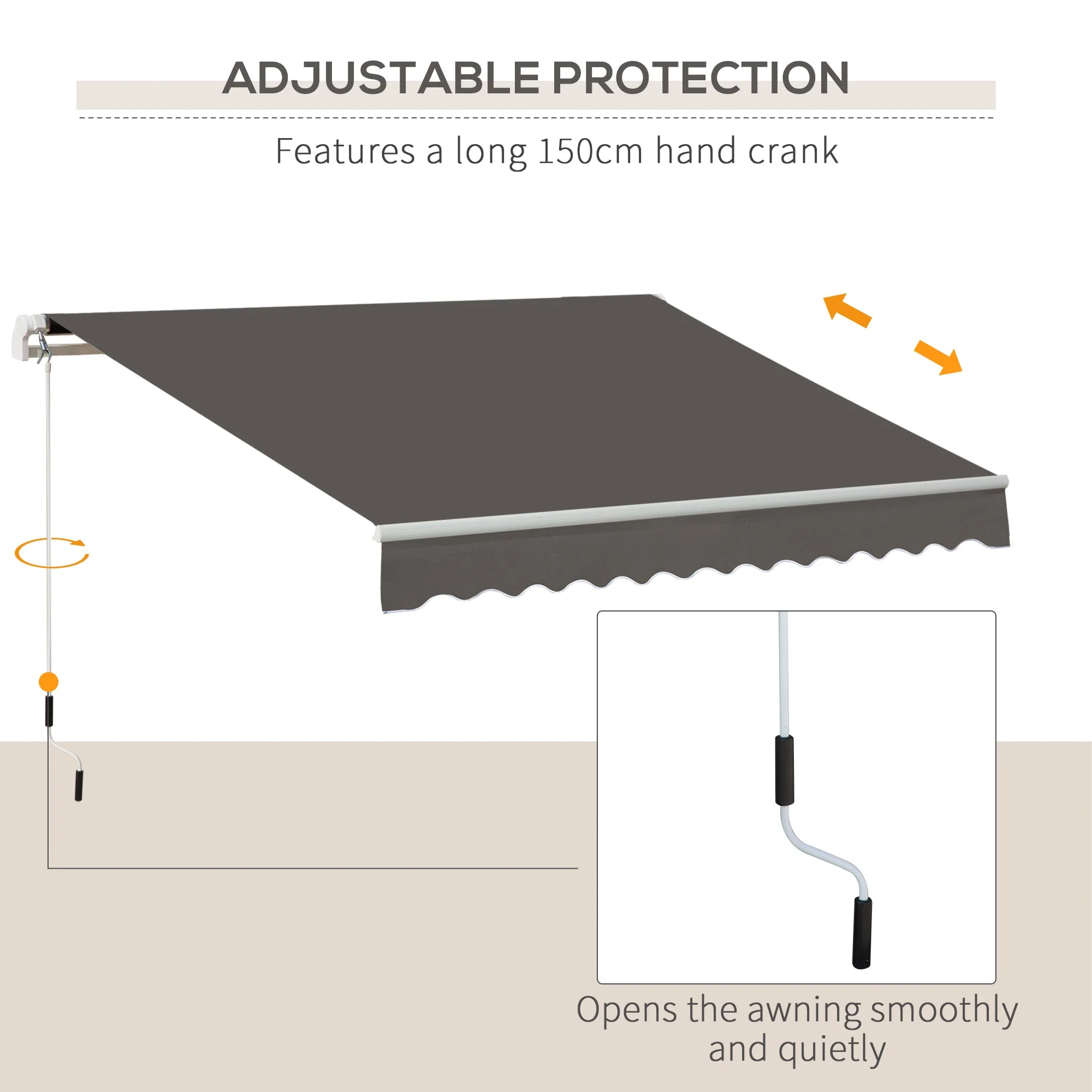 Awning Canopy Manual Retractable Porch Sun Shade Shelter 3 x 2m Grey - Image 7
