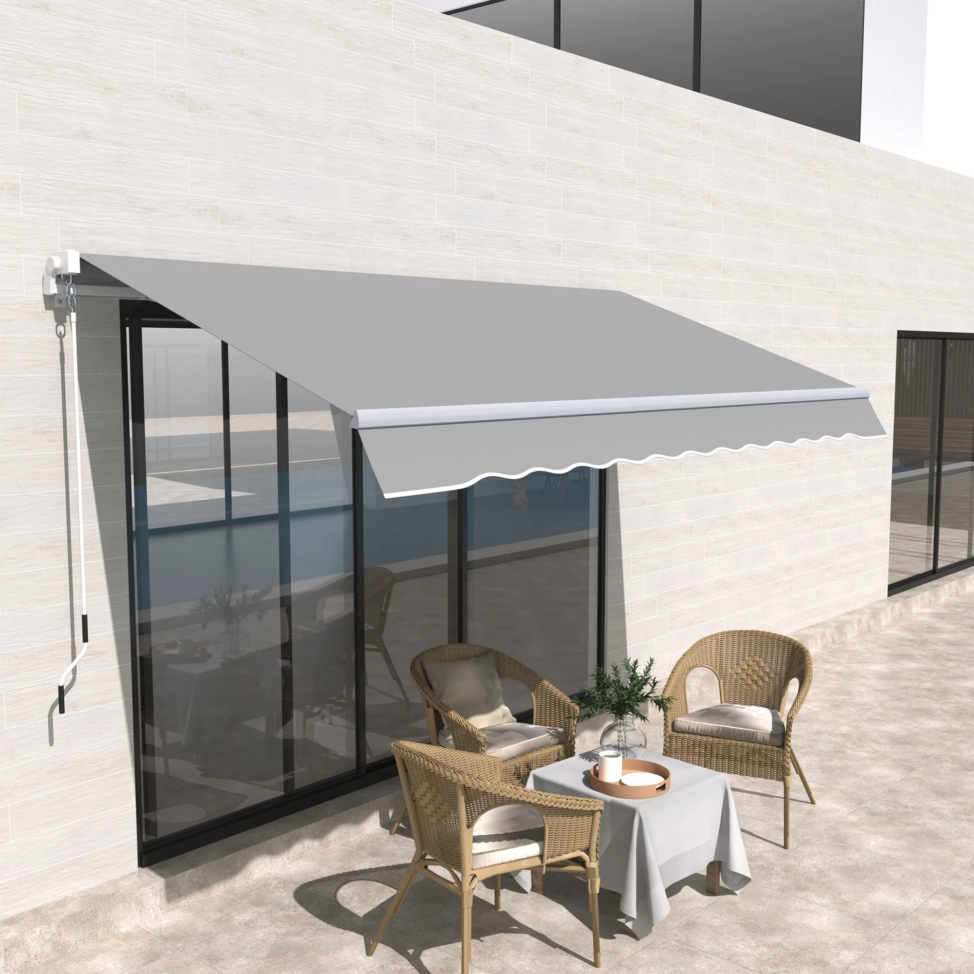 Awning Canopy Manual Retractable Porch Sun Shade Shelter 3 x 2m Light Grey - Image 2