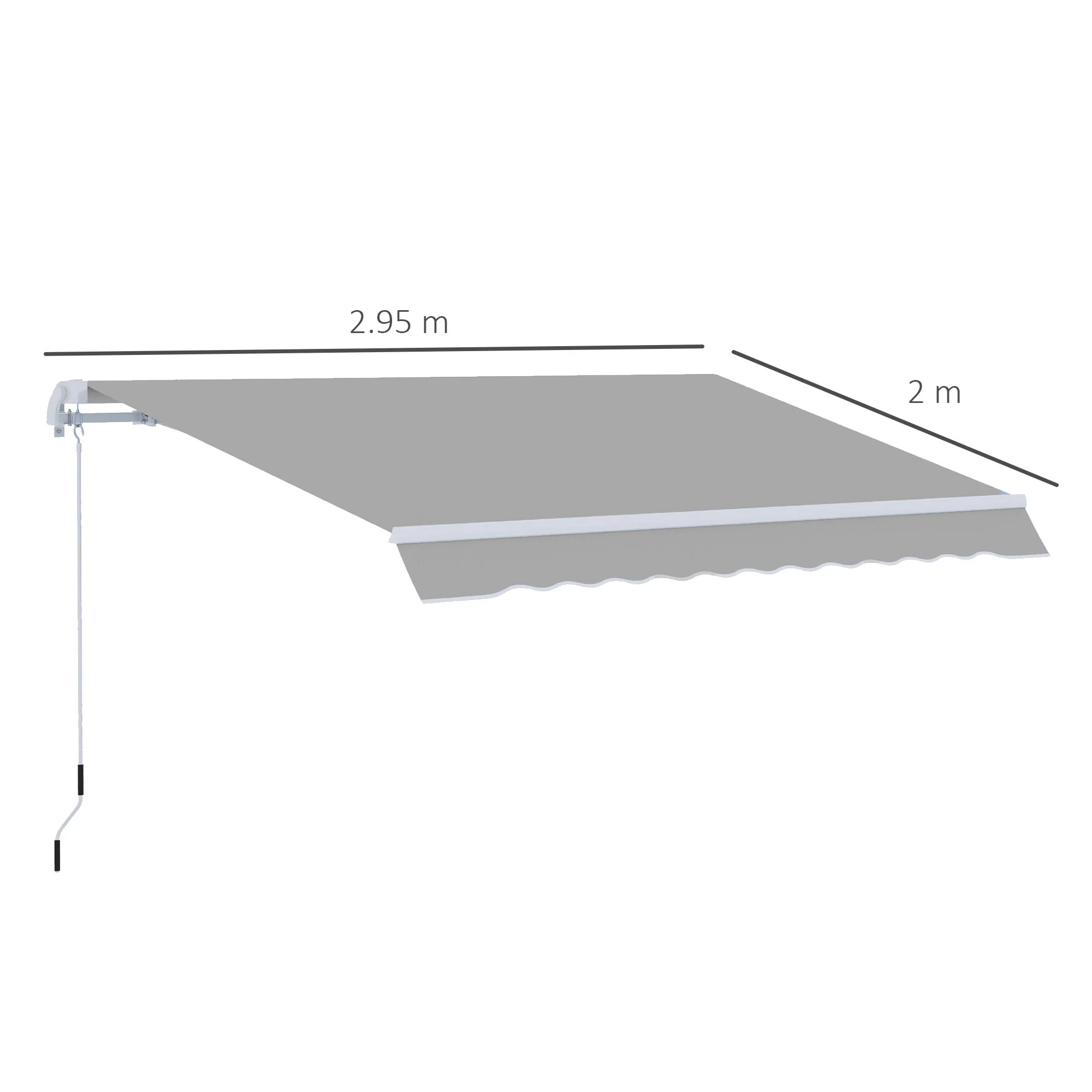 Awning Canopy Manual Retractable Porch Sun Shade Shelter 3 x 2m Light Grey - Image 3
