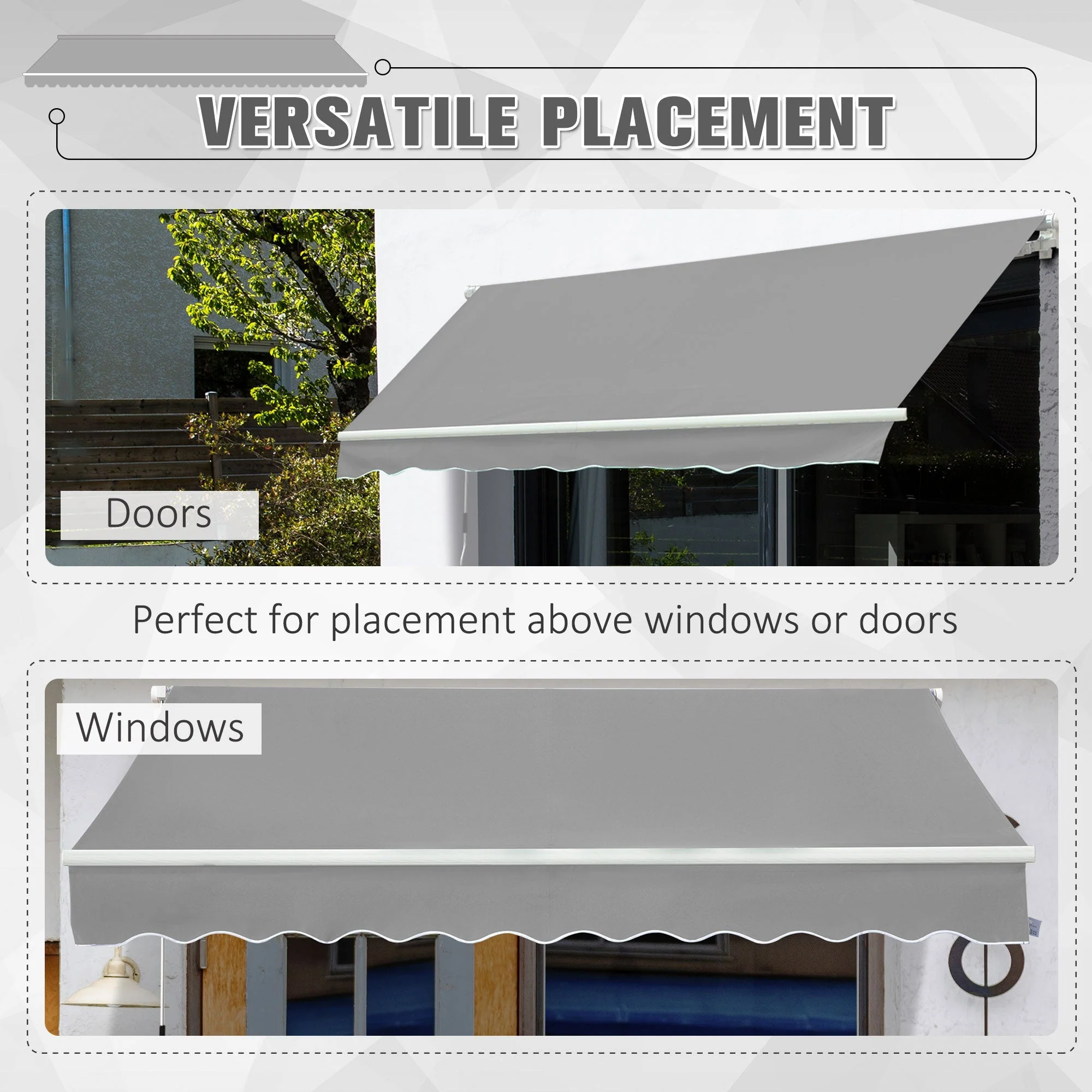 Awning Canopy Manual Retractable Porch Sun Shade Shelter 3 x 2m Light Grey - Image 5