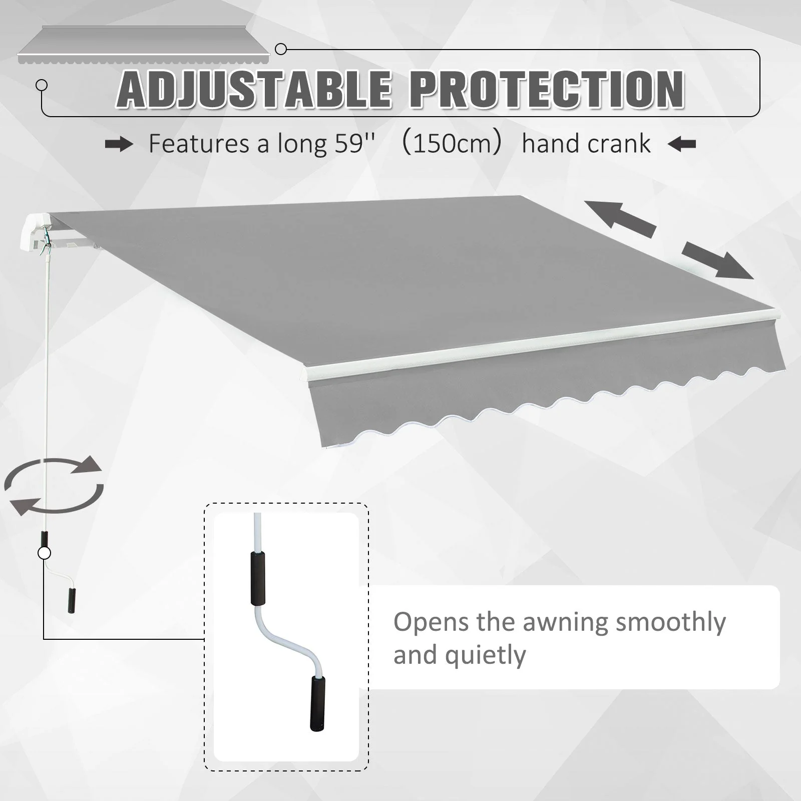 Awning Canopy Manual Retractable Porch Sun Shade Shelter 3 x 2m Light Grey - Image 6