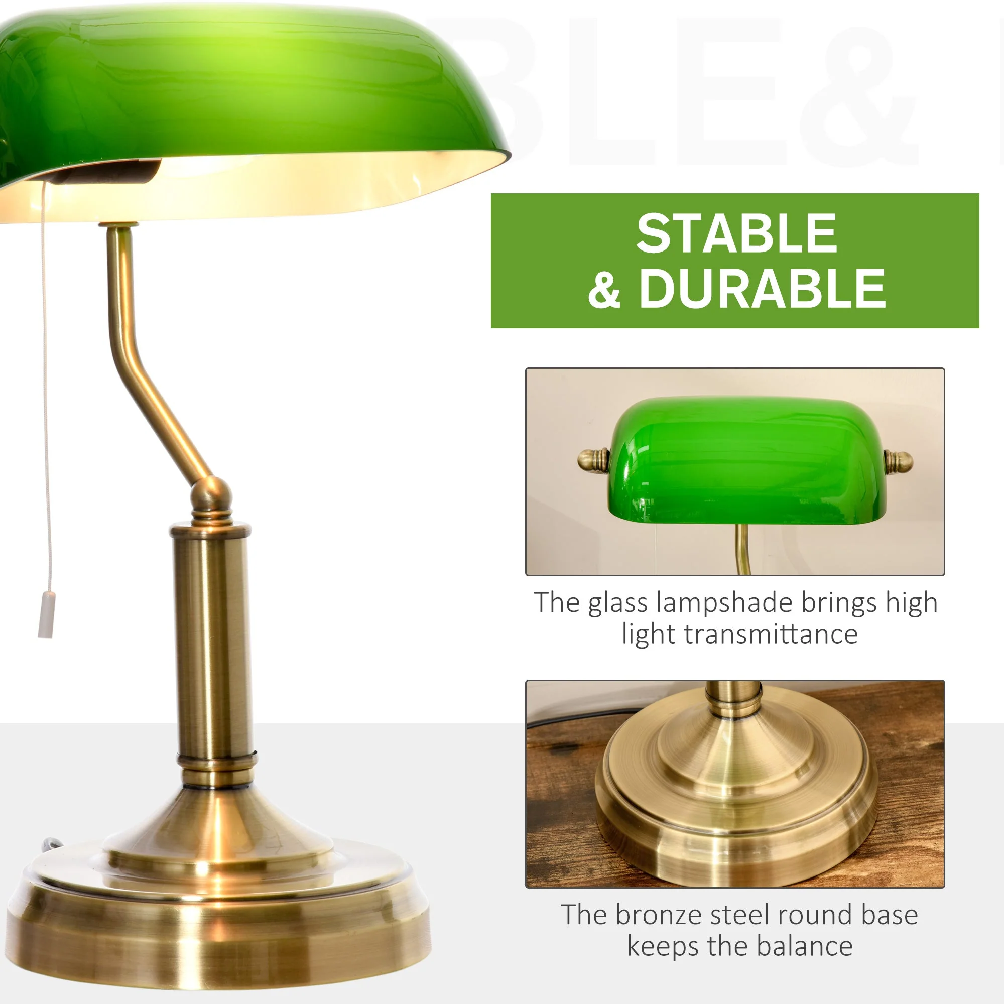 Banker's Table Lamp w/ Antique Bronze Base - Image 6