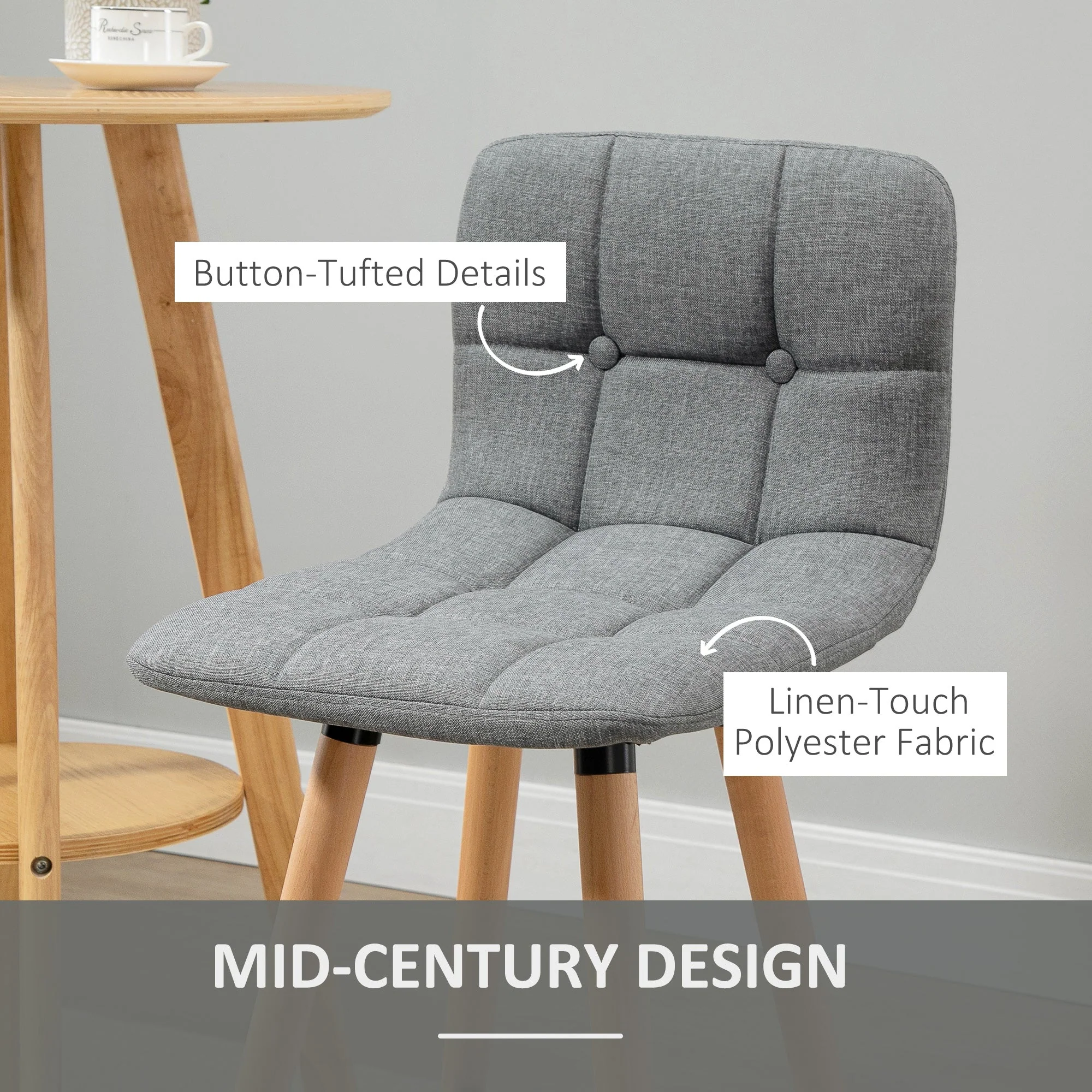 Bar stool Set of 2 Armless Button-Tufted Counter Height Bar Chairs with Wood Legs & Footrest - Image 5