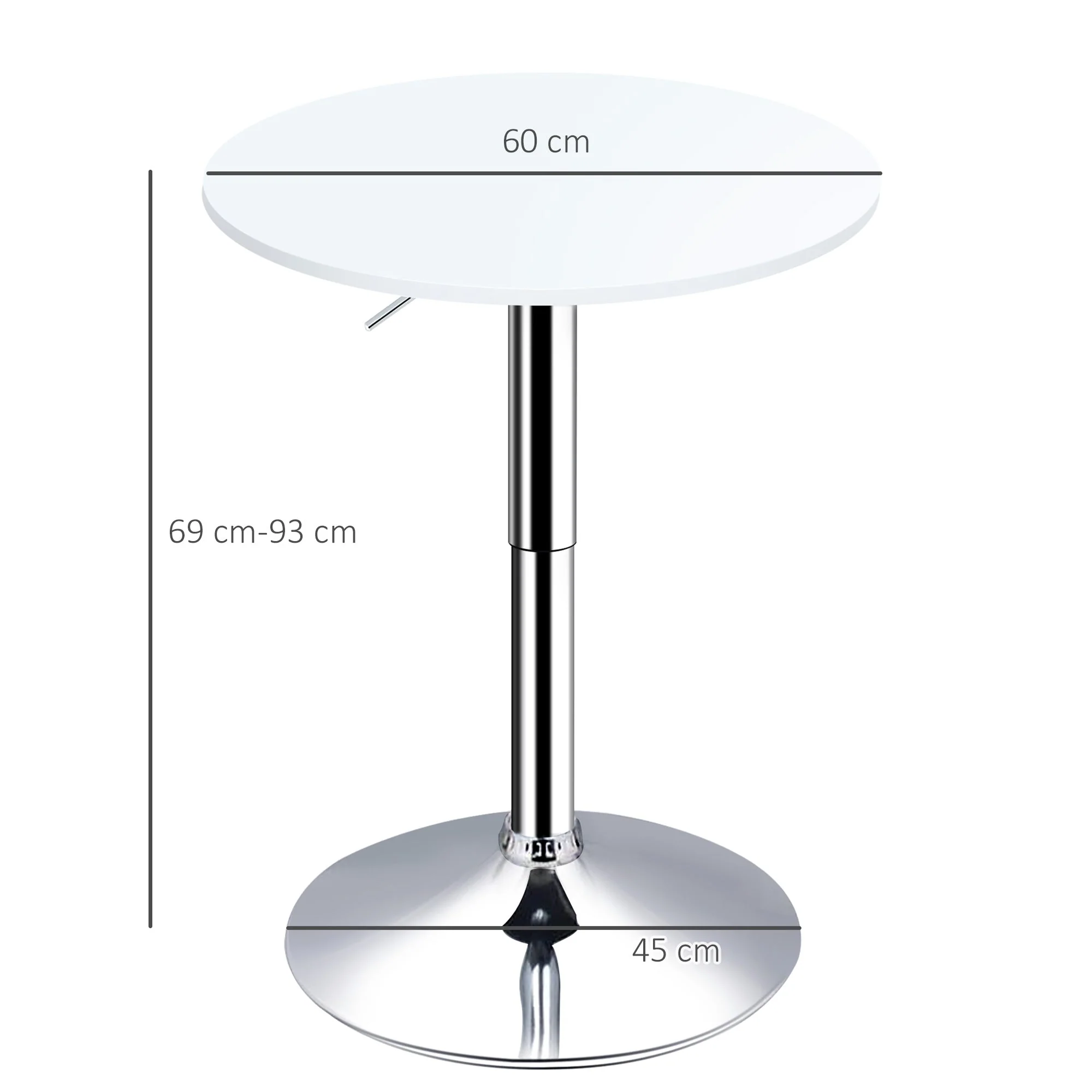 Bar Table ?60cm Adjustable Height Round Bistro Table w/ Swivel Top Metal Frame Counter Surface Stylish Kitchen Conservatory White - Image 3