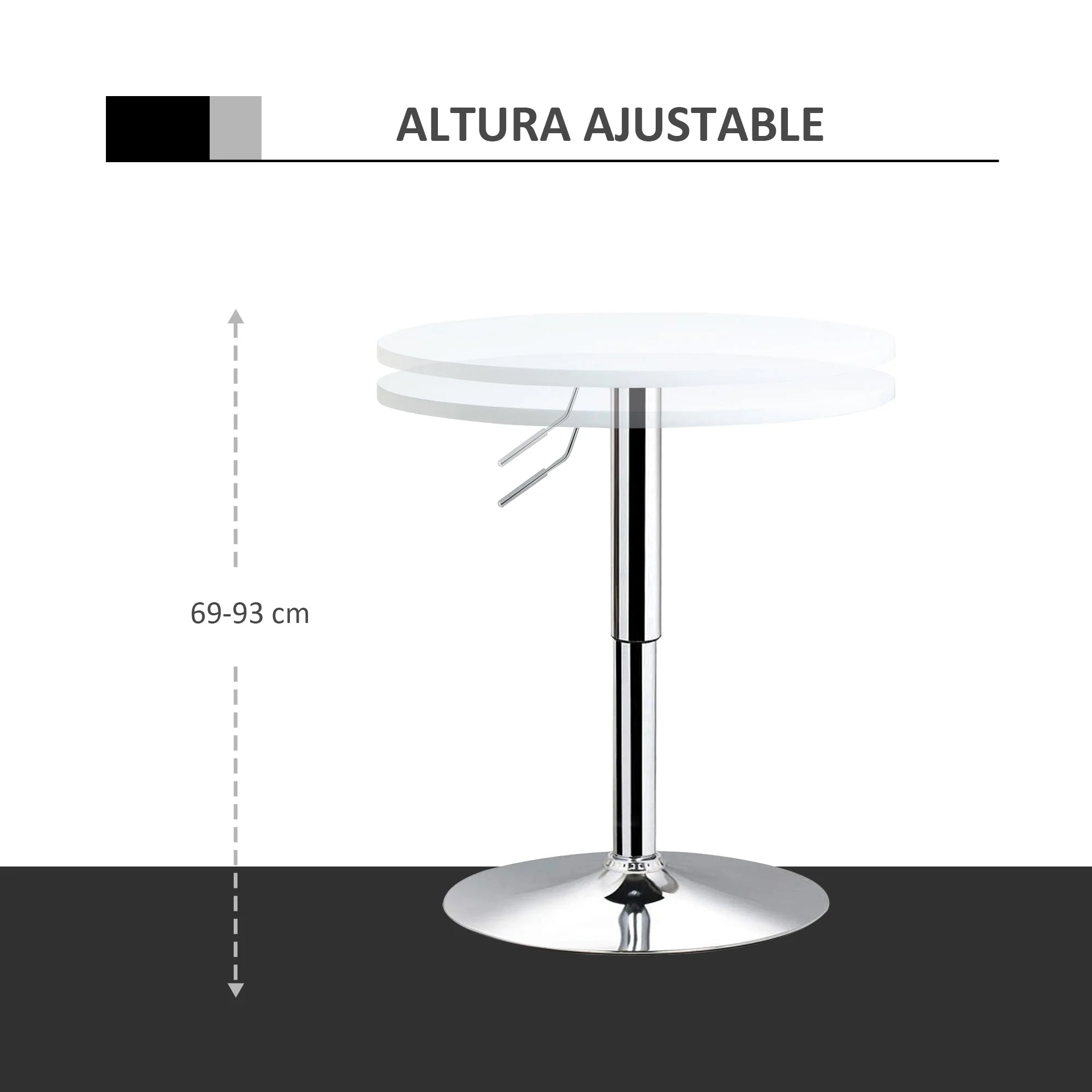 Bar Table ?60cm Adjustable Height Round Bistro Table w/ Swivel Top Metal Frame Counter Surface Stylish Kitchen Conservatory White - Image 4
