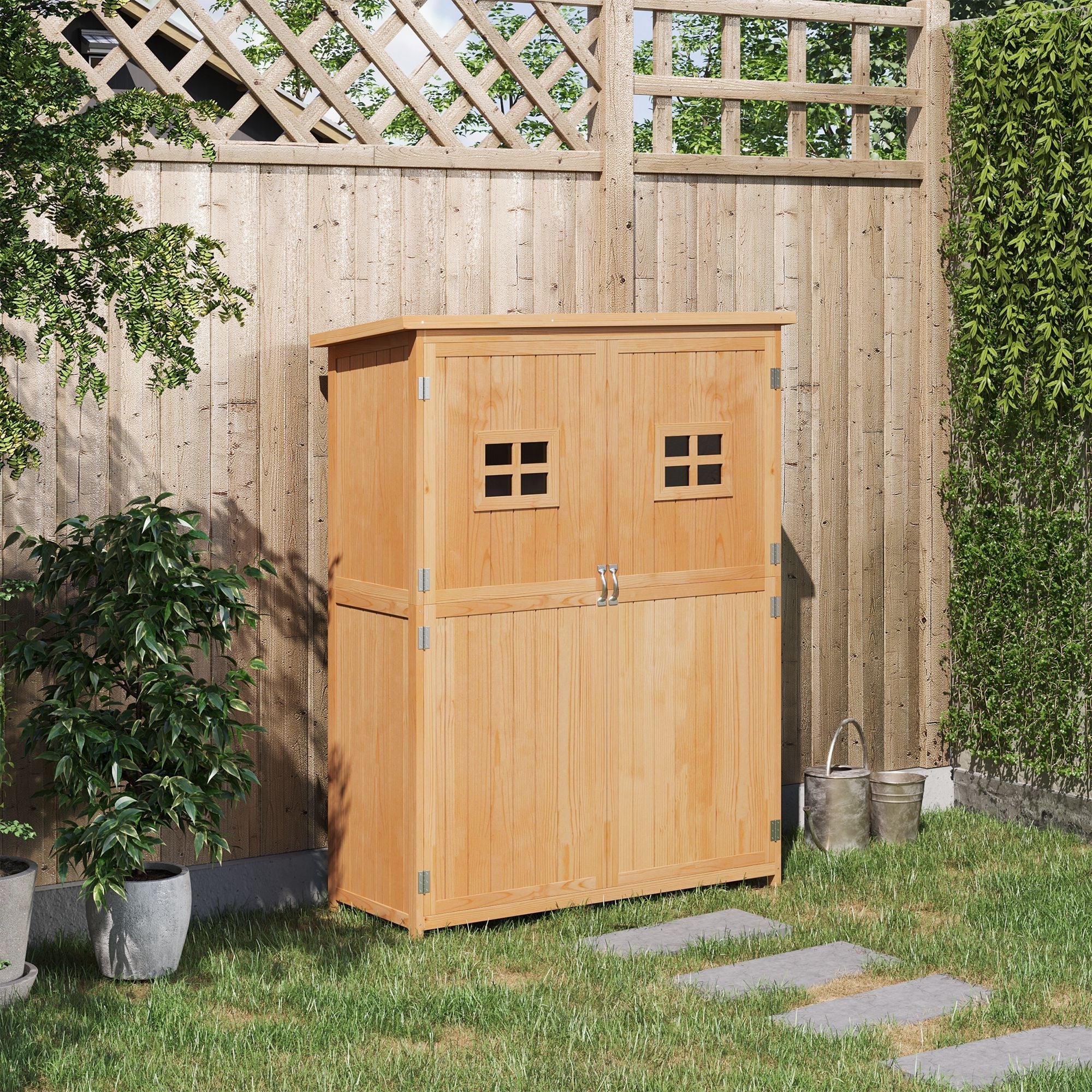 Barn 164cm Double Door Pent Garden Store Two Window Fir Wood Natural by Steadfast - Image 7