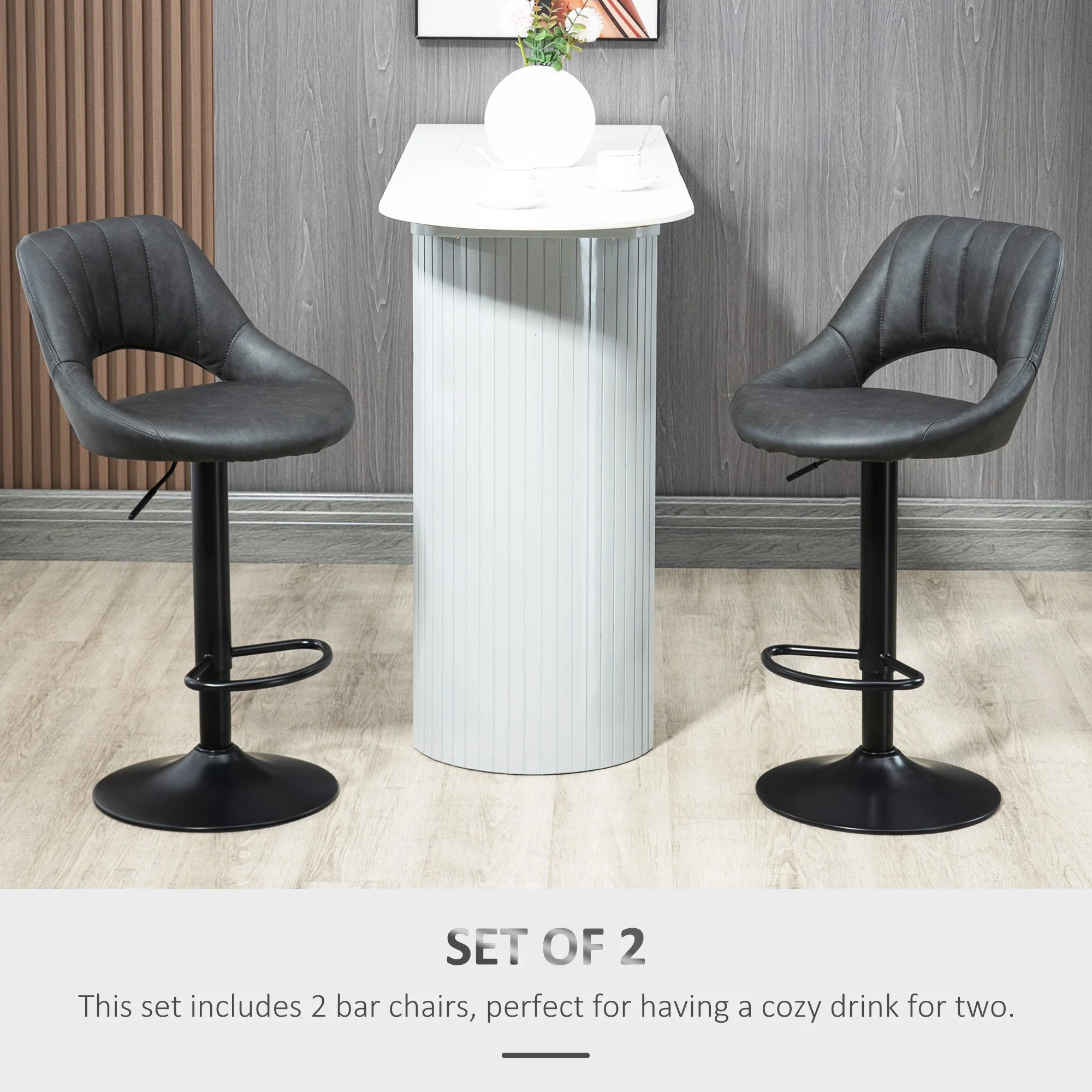 Barstools Set of 2 Adjustable Swivel Height Gas Lift PU Leather Counter Chairs with Footrest - Image 4