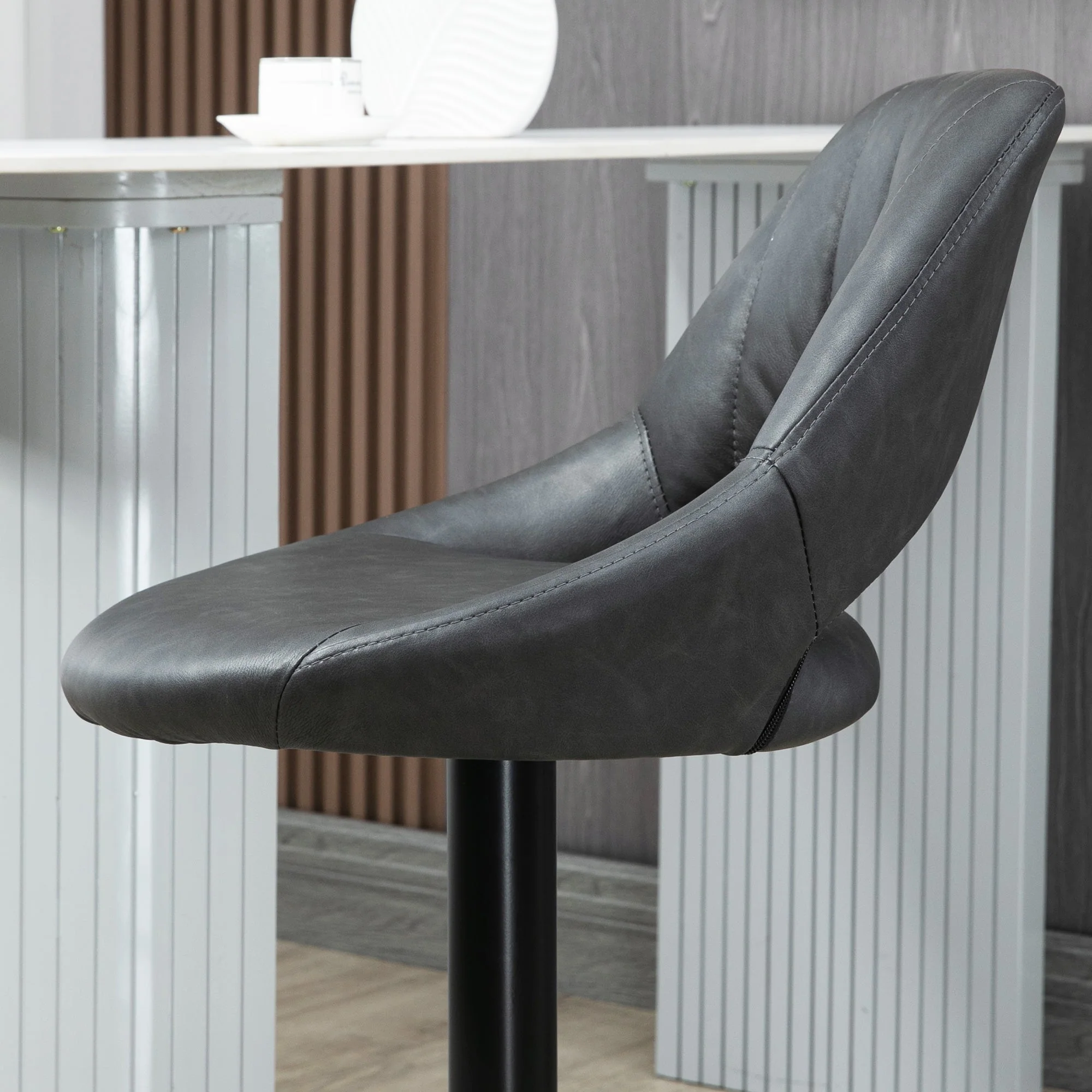 Barstools Set of 2 Adjustable Swivel Height Gas Lift PU Leather Counter Chairs with Footrest - Image 8