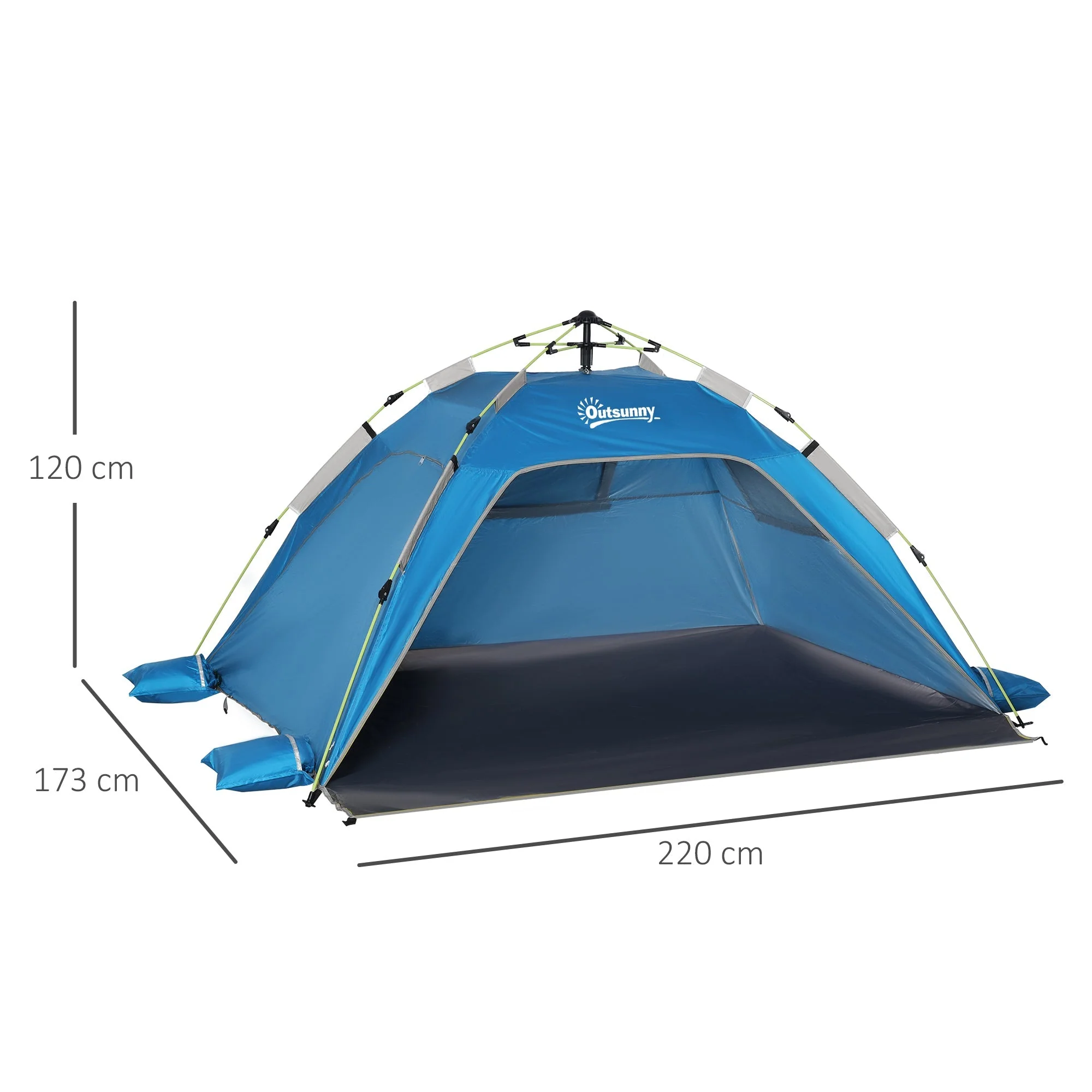 Beach Tent for 1-2 Person Pop-up Design with 2 Mesh Windows & 2 Doors Sky Blue - Image 3