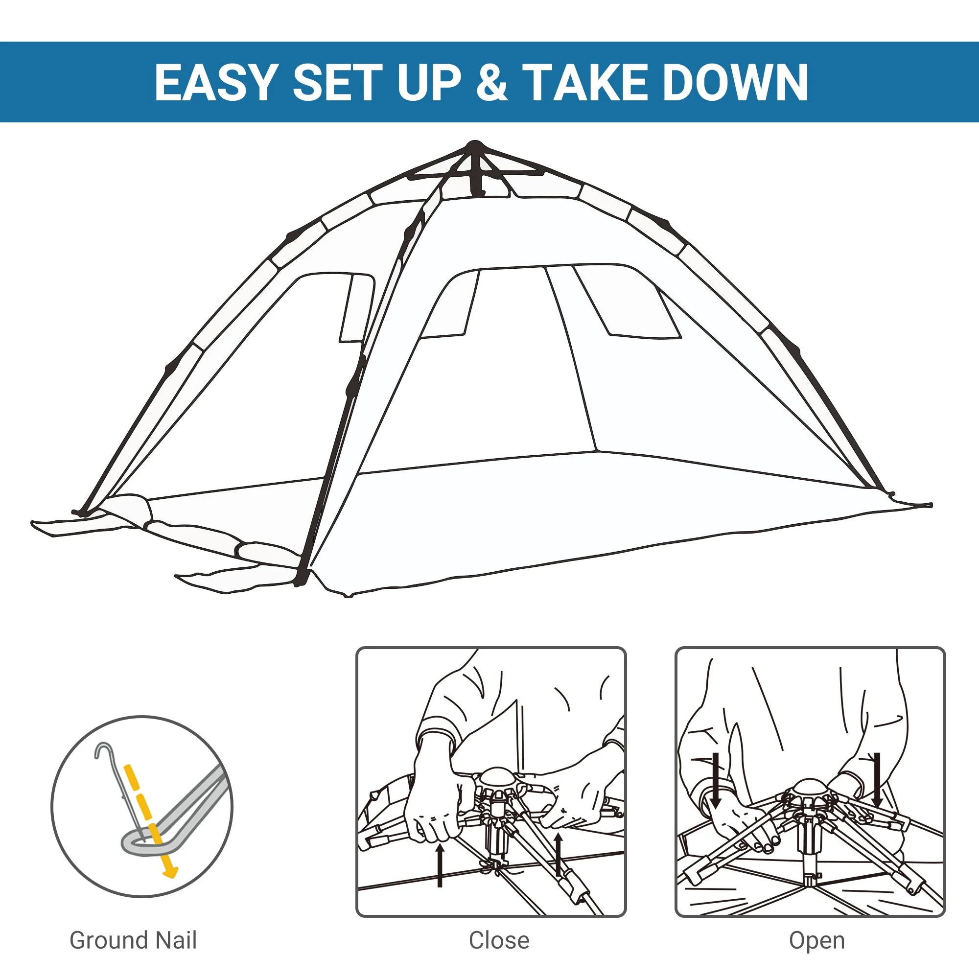 Beach Tent for 1-2 Person Pop-up Design with 2 Mesh Windows & 2 Doors Sky Blue - Image 4