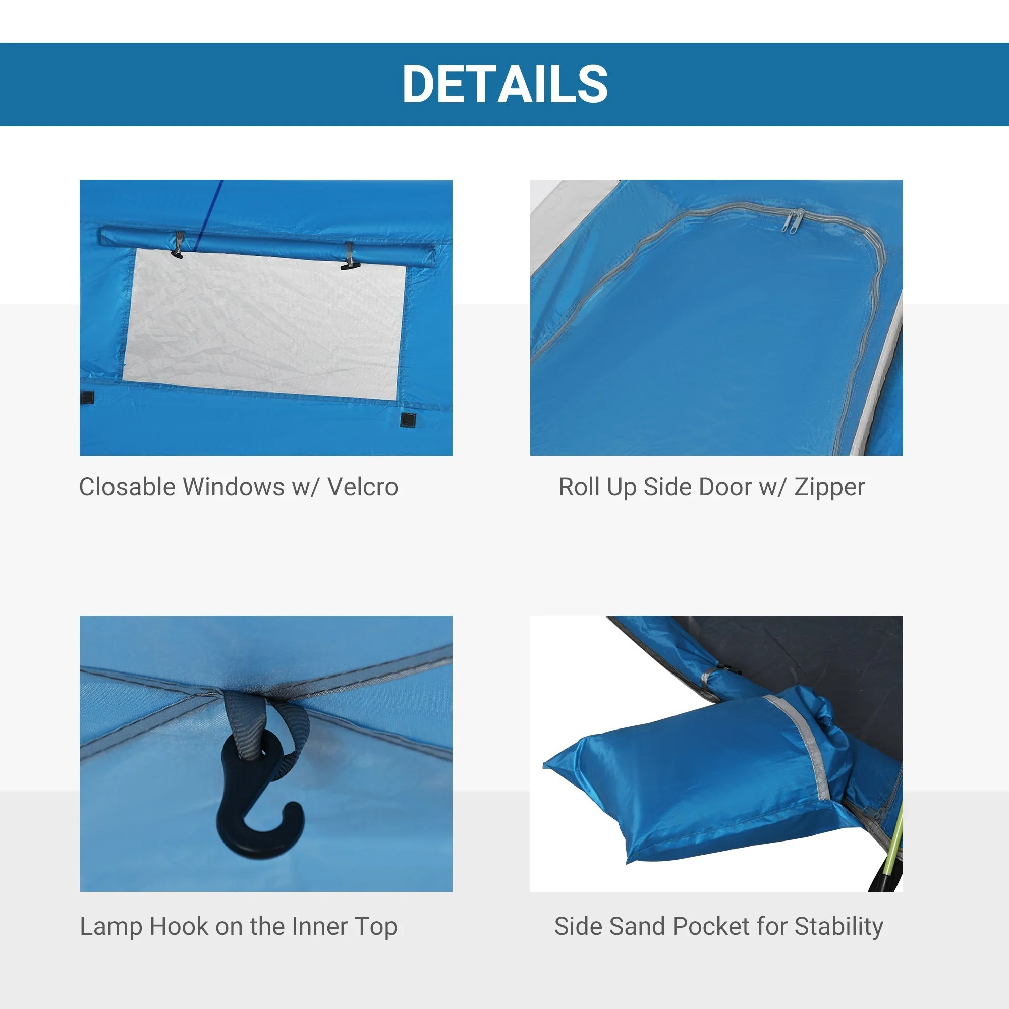 Beach Tent for 1-2 Person Pop-up Design with 2 Mesh Windows & 2 Doors Sky Blue - Image 5
