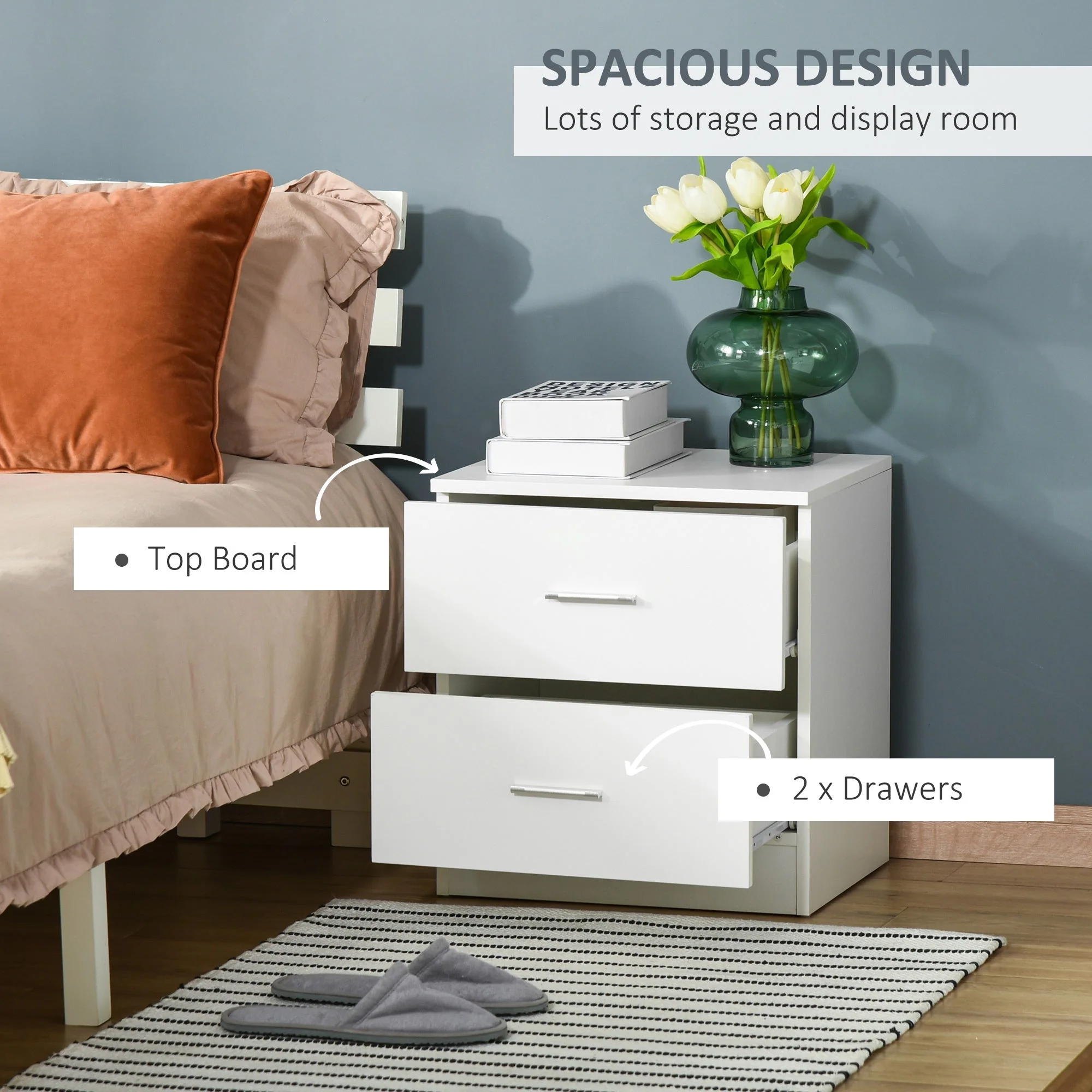 Bedside Table with 2 Drawers - Image 5