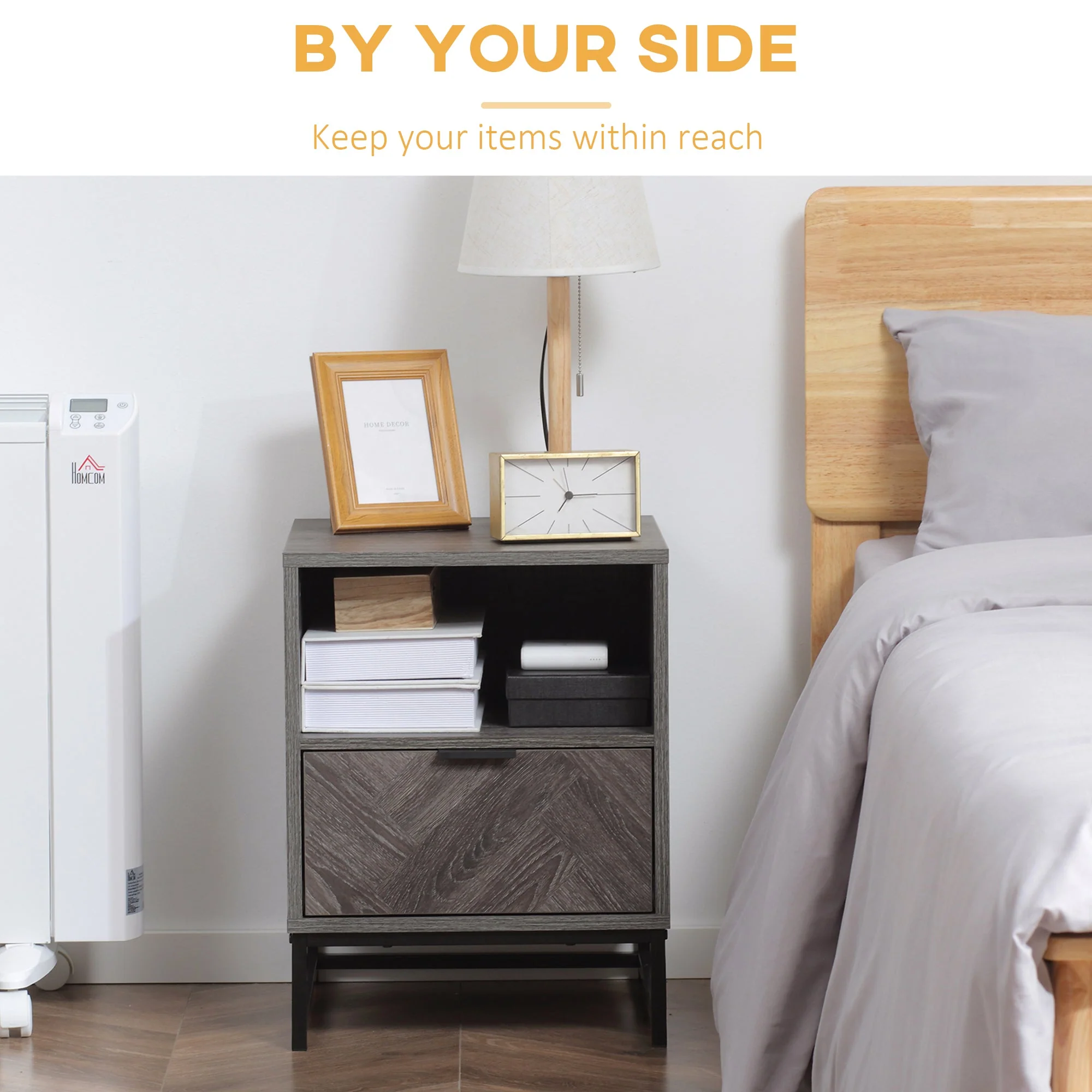 Bedside Table with Drawer and Shelf - Image 4
