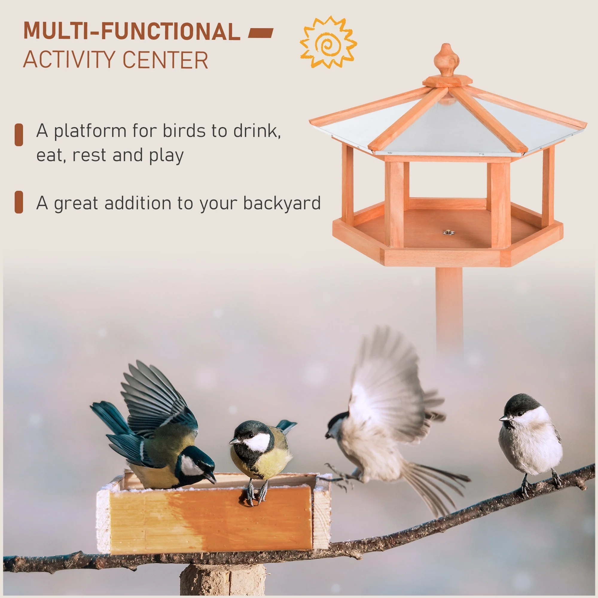 Bejing 113cm Bird Table Wood Natural by Pawhut - Image 6