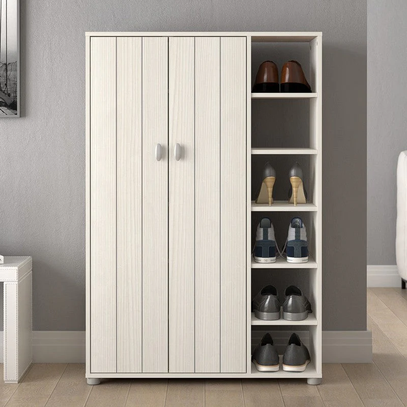 Bideford Tall Shoe Storage White 2 Doors 12 Shelves - Image 2