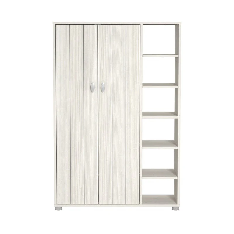 Bideford Tall Shoe Storage White 2 Doors 12 Shelves - Image 3