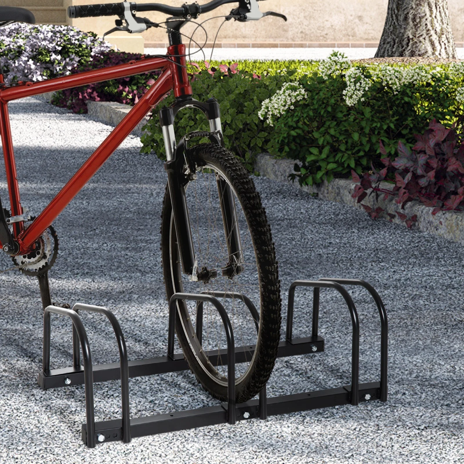 Bike Stand Parking Rack Floor or Wall Mount Bicycle Cycle Storage Locking Stand 76L x 33W x 27H 3 Racks - Image 2