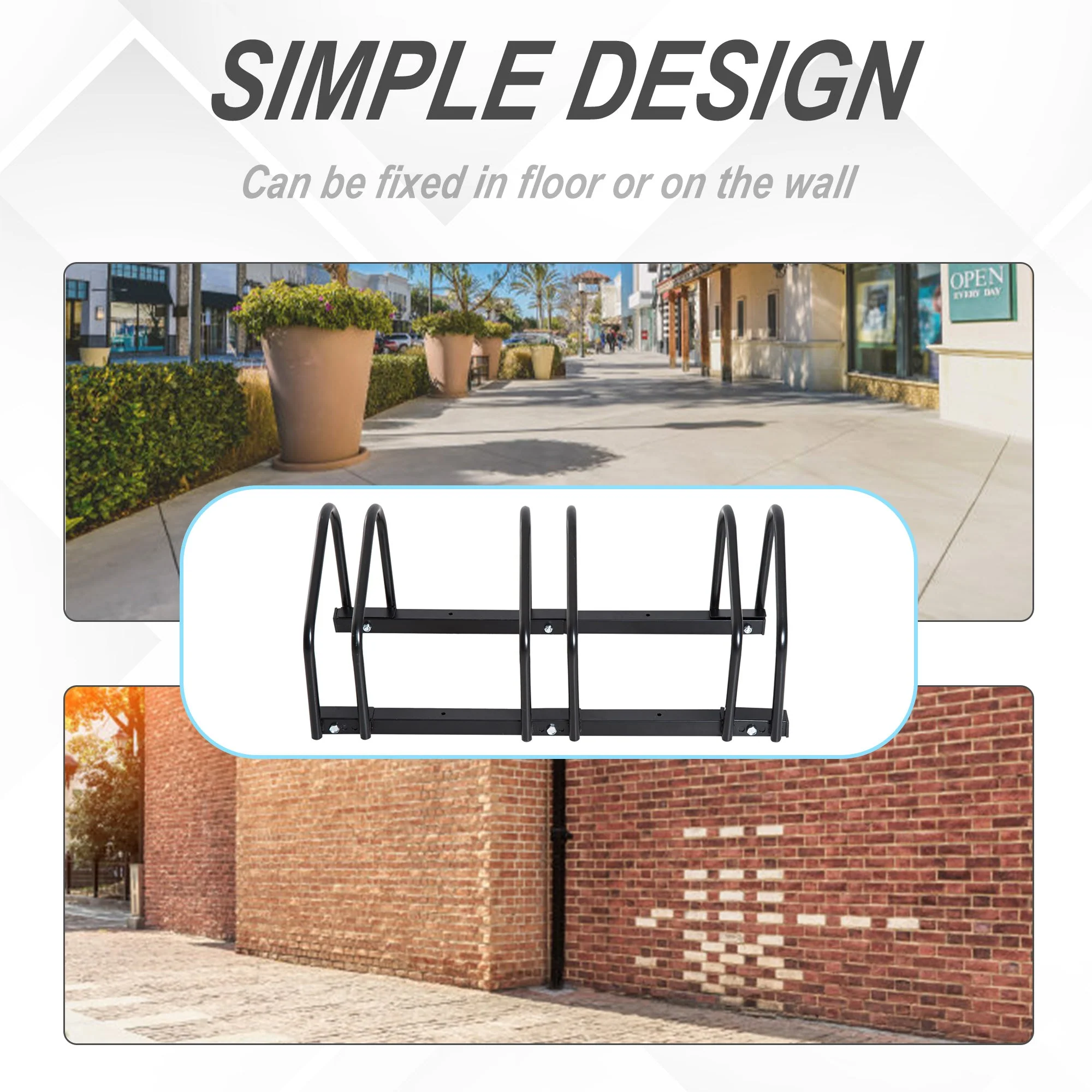 Bike Stand Parking Rack Floor or Wall Mount Bicycle Cycle Storage Locking Stand 76L x 33W x 27H 3 Racks - Image 6