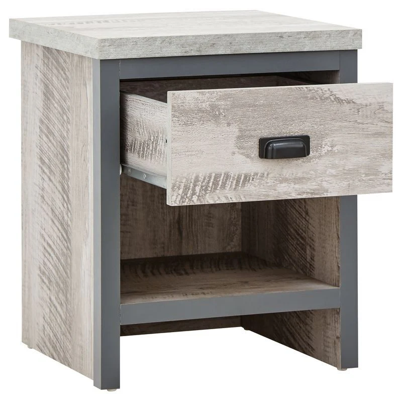Boston Bedside Table Metal & Wood Grey 1 Shelf 1 Drawer - Image 3