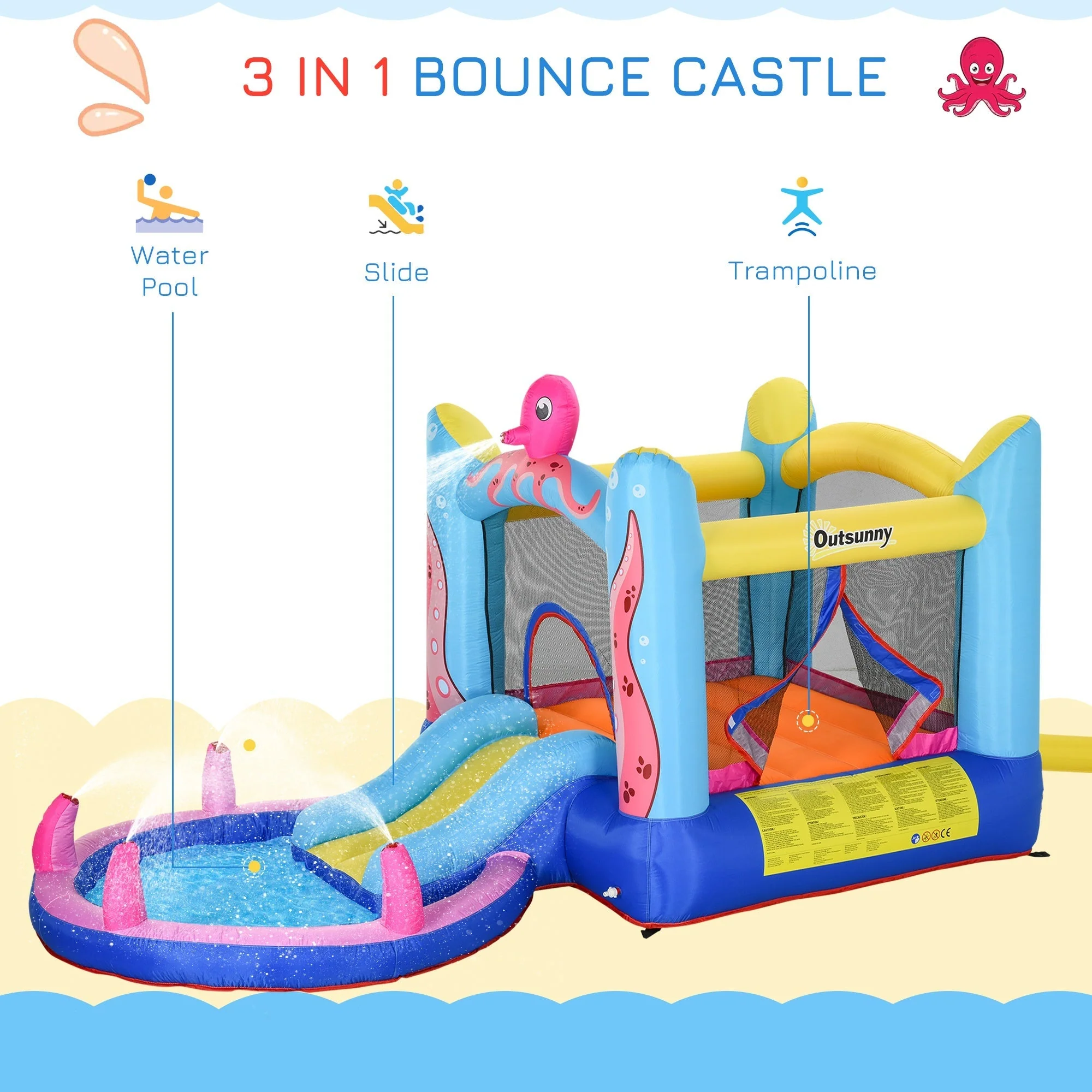 Bounce Castle Inflatable Trampoline Slide Pool Octopus Design 3.8 x 2 x 1.8m - Image 5