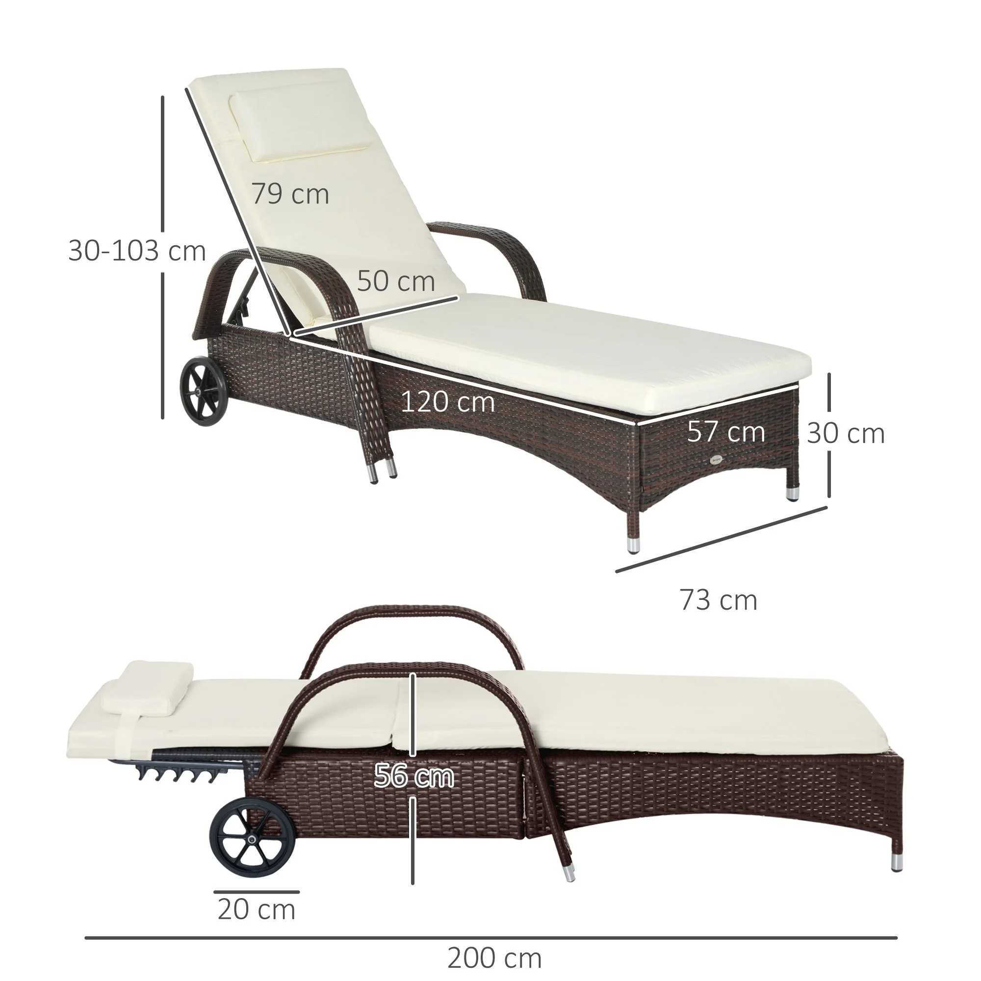 Brown Rattan Sun Lounger w/ Adjustable Steel Frame - Image 3