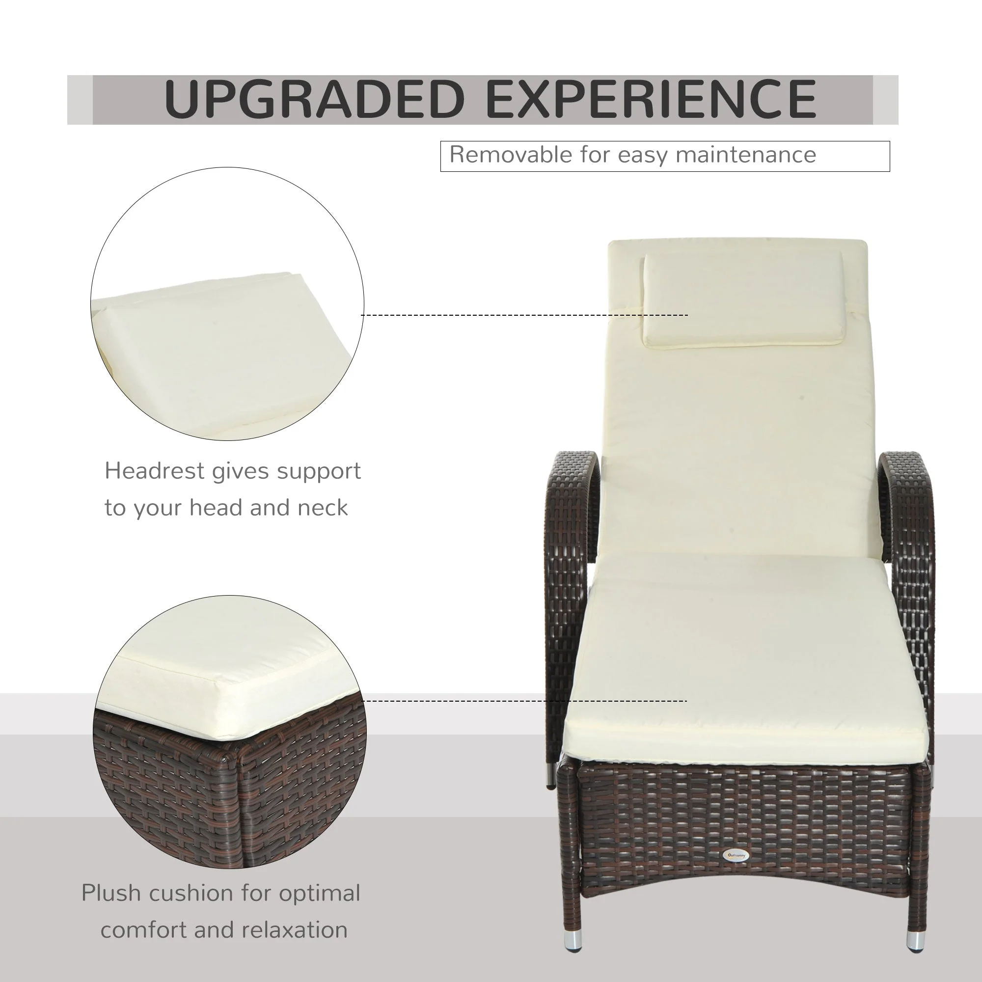 Brown Rattan Sun Lounger w/ Adjustable Steel Frame - Image 5
