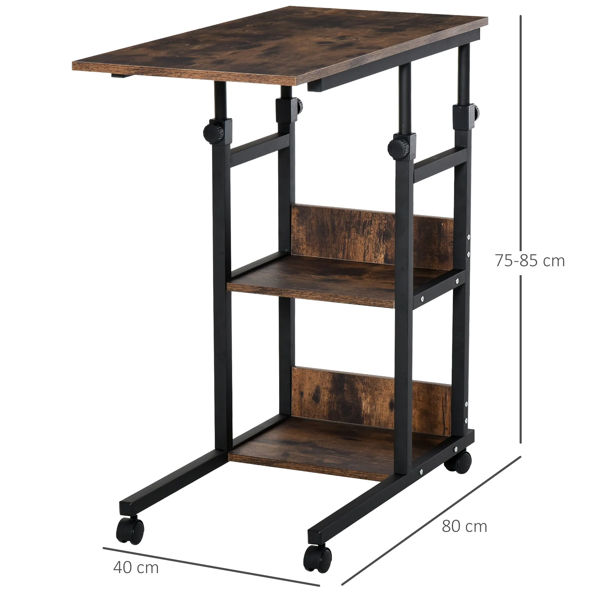 C-Shaped Side Table Industrial Mobile Rolling End Desk with 3-Tier Storage Shelving - Image 3