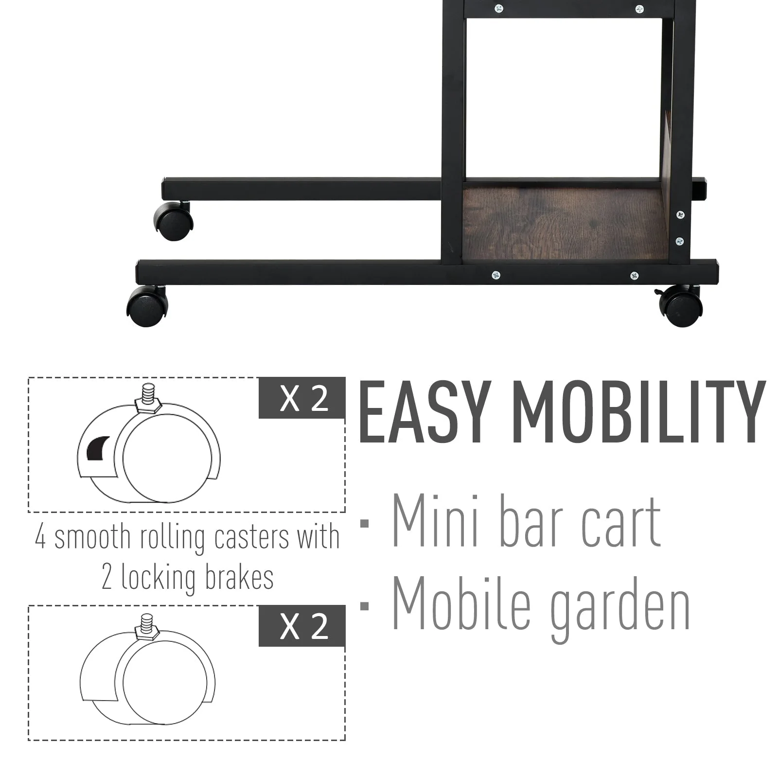 C-Shaped Side Table Industrial Mobile Rolling End Desk with 3-Tier Storage Shelving - Image 9