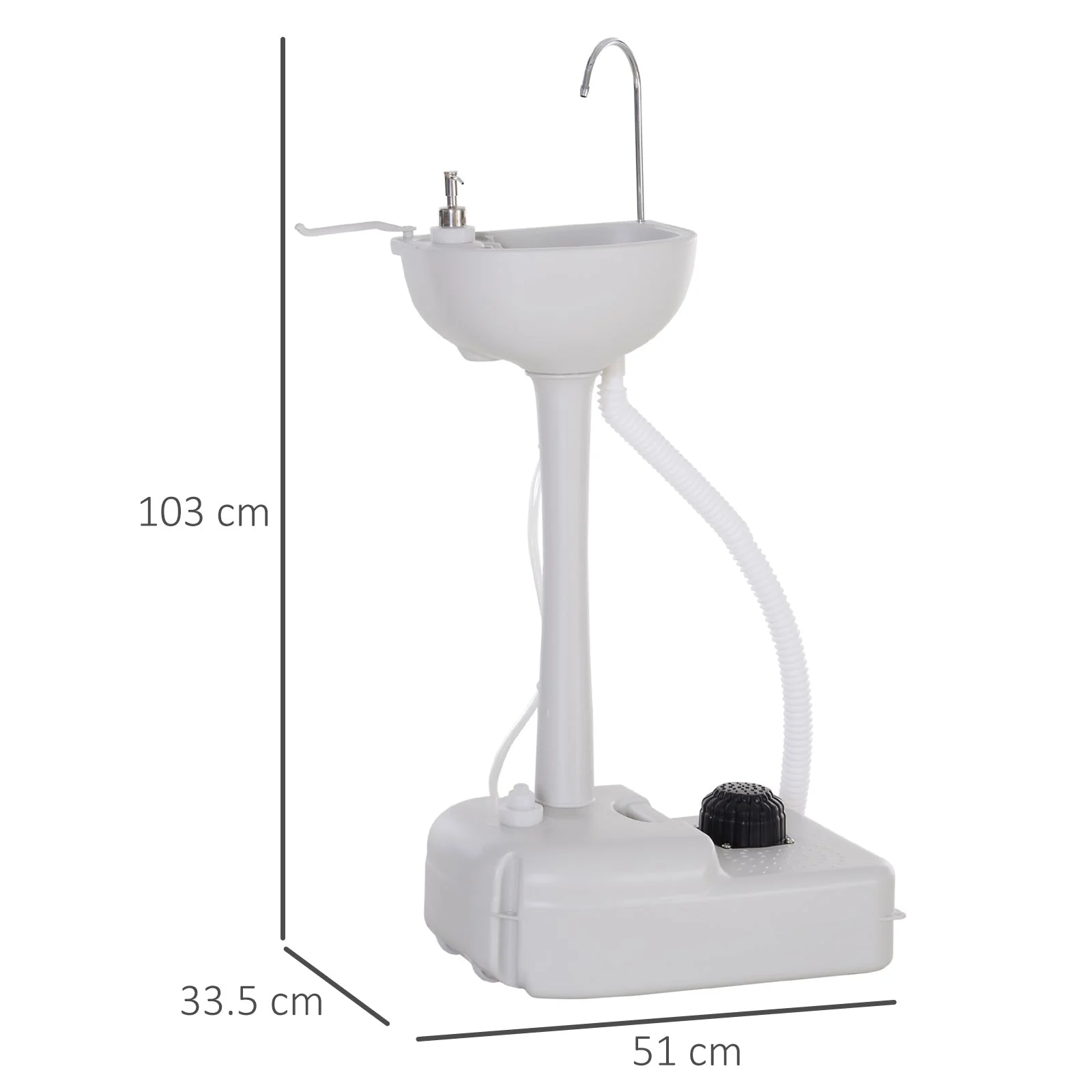 Camping Portable Handwash Sink w/ Towel Holder & Soap Dispenser Rolling Wheels Outdoor Drainage Equipment - Image 3