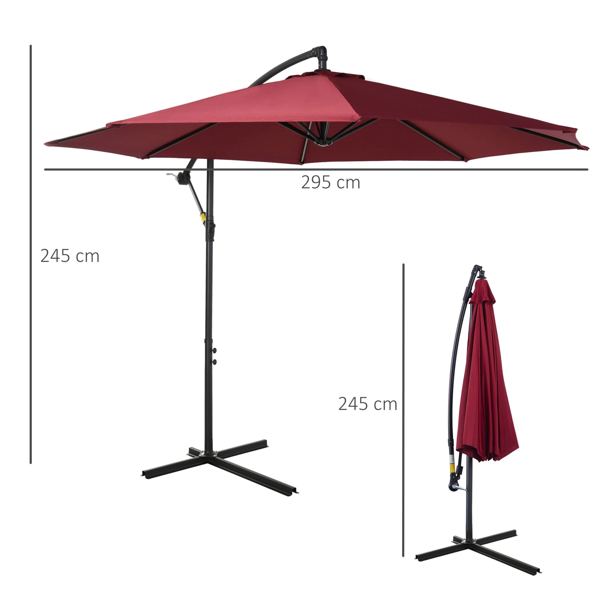 Cantilever Umbrella Parasol Hanging Banana Steel Dark Green 3M Patio Wine Red - Image 3